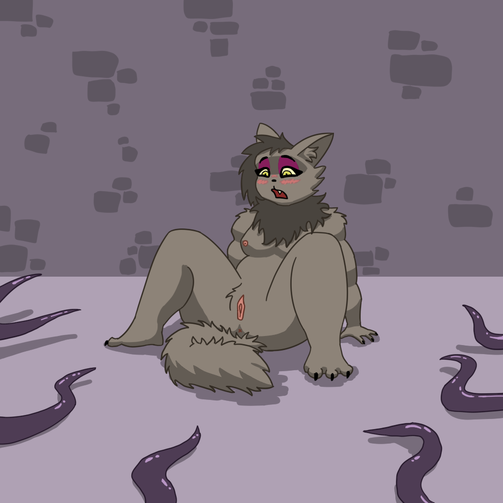 3_toes 4_fingers anthro areola barefoot biped breasts claws curvy_figure detailed_background digital_media_(artwork) dungeon eyebrows eyelashes fangs feet felid feline female fingers fluffy fluffy_tail fur genitals grey_body grey_fur grey_hair hair humanoid_genitalia humanoid_pussy hybrid imminent_rape inner_ear_fluff katla makeup mammal monotone_body nipples nude overweight overweight_anthro overweight_female paws plantigrade pubes purple_tentacles pussy solo_focus surprise tentacle thecumrat thick_thighs toe_claws toes tuft ursid voluptuous yellow_eyes