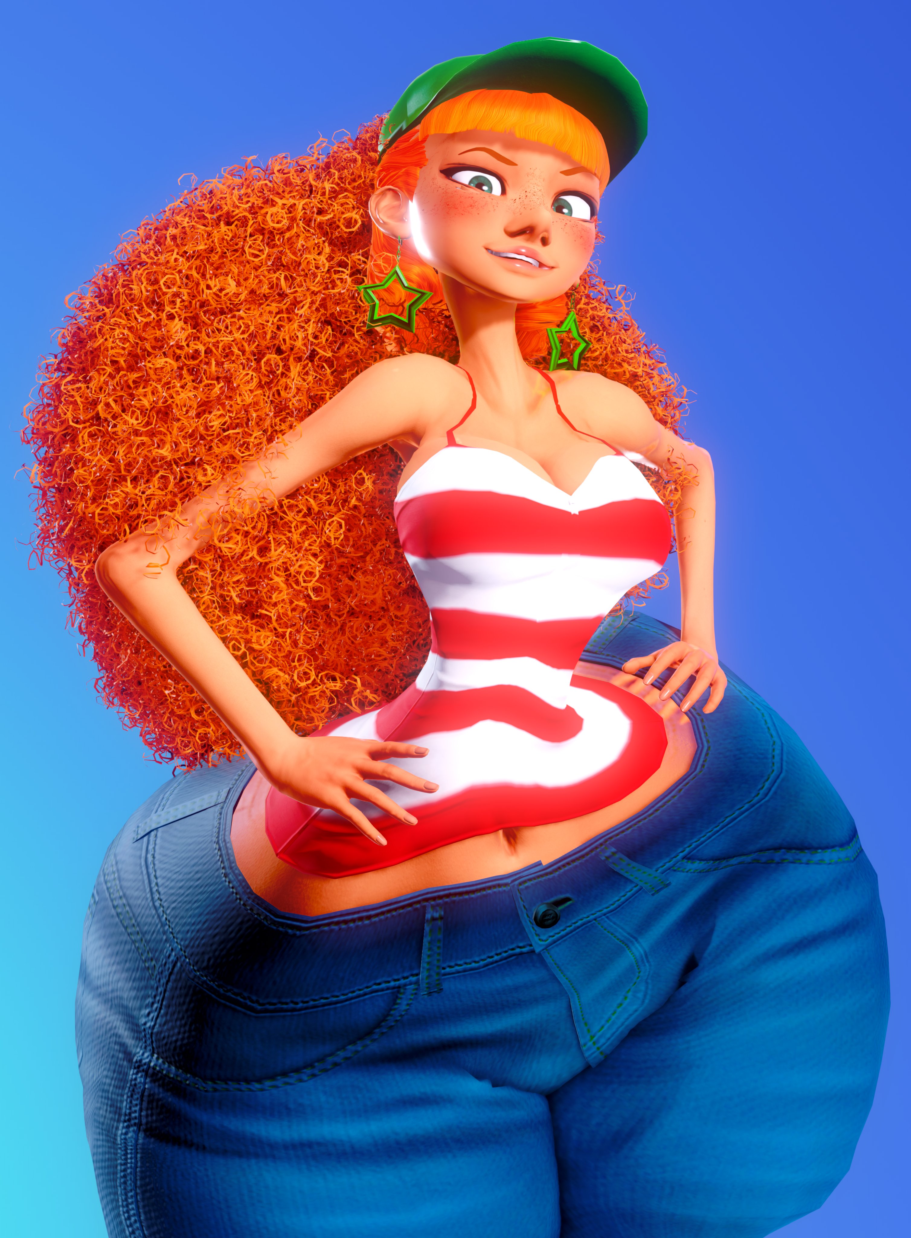 1girls, ass, big ass, bottom heavy, clothing, curly hair, fat ass, female, female focus, female only, giant ass, gigantic ass, ginger, hands on hips, hat, hyper, hyper ass, hyper hips, inner workings, kate (inner workings), massive ass, prevence, red hair, round ass, slim waist, small waist, solo, thick ass, wide hips