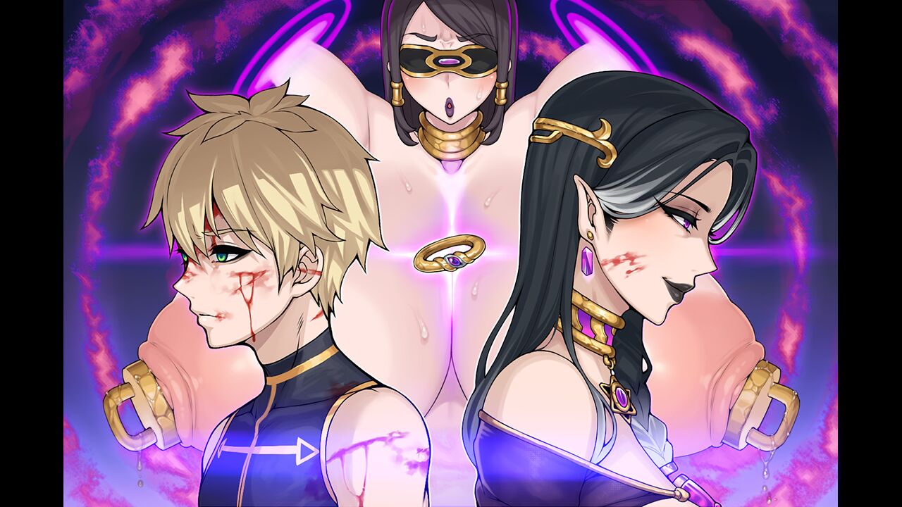 1boy 2girls aqua_eyes black_lips black_lipstick bleeding blindfold blindfolded_female blonde_hair blood breasts_bigger_than_head chained_up chains character_request clothed clothed_female clothed_female_nude_female clothed_male clothed_male_nude_female earrings female gigantic_breasts gold_collar gradient_background injury jewelry kirist large_areolae magic_restraints male naked nipple_bulge nipple_insertion nipple_penetration nipple_piercing nipple_plugs nude nude_female plugged_nipples pointy_ears purple_eyes sex_toy simple_background upper_body vampire_girl