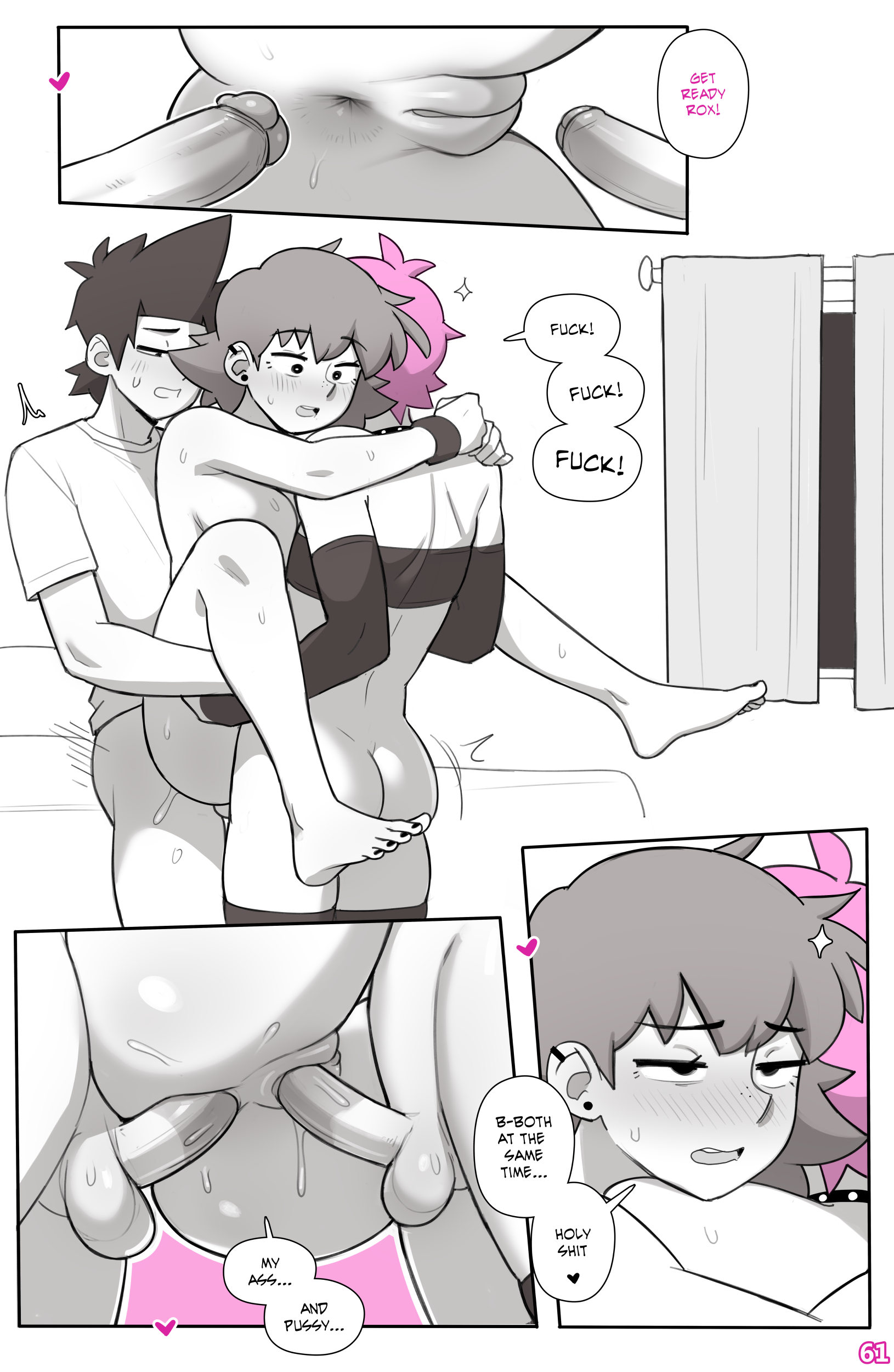 1girls, 2boys, anal, anal insertion, anal juice, anal penetration, anal sex, anus, barefoot, bisexual, bisexual male, carrying partner, comic, comic page, completely nude, dirty talk, double penetration, double team, dross, embrace, english text, enjoying, feet, female penetrated, femboy, femboy on female, femboy on tomboy, femboy penetrating, femboy penetrating female, fmm threesome, full body, happy female, happy sex, head on shoulder, hugging, imminent penetration, jacob (dross), male, male penetrating, male penetrating female, male/female, mmf threesome, overwhelmed, overwhelming pleasure, page 61, penile, penile penetration, penis, penis in ass, penis in pussy, pink hair, pussy, reinsertion, roxanne (dross), speech bubble, stand and carry double penetration, stand and carry position, standing sex, suspended double penetration, swingers, tagme, taylor (dross), threesome, tomboy, torogao, vaginal, vaginal insertion, vaginal penetration, vaginal sex, wet pussy