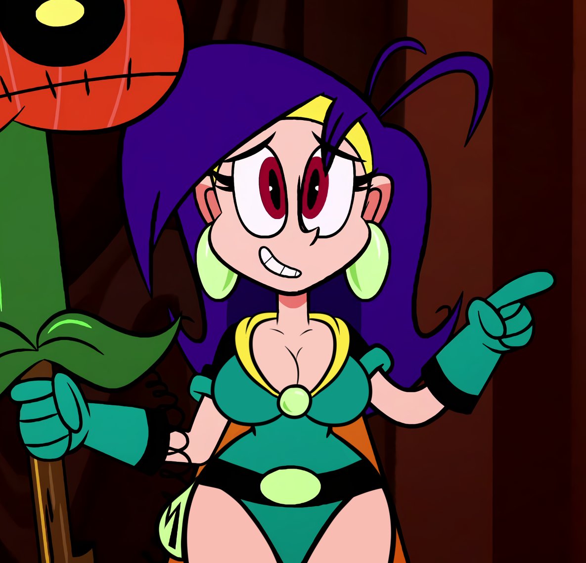 accurate art style, big breasts, breasts, cape, cartoon network, cleavage, earrings, female, female only, heroine, leotard, melee weapon, mighty magiswords, purple hair, red eyes, sb99, scobionicle99, screencap, screenshot, screenshot edit, sexy, sexy female, source request, sword, tagme, unknown source, vambre warrior, warrior, weapon, wide hips, yellow cape