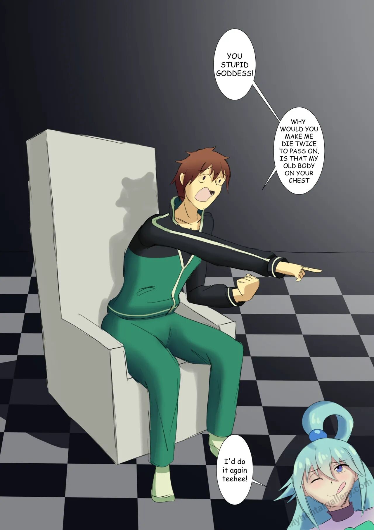 aqua (konosuba), digestion, goddess, hard vore, kono subarashii sekai ni shukufuku wo!, konosuba, neet, reincarnation, safe vore, satou kazuma, unbirth, unbirthing, uterus, vagina, vaginal penetration, vore, vore belly, vore comic, vore sex, yemeyami