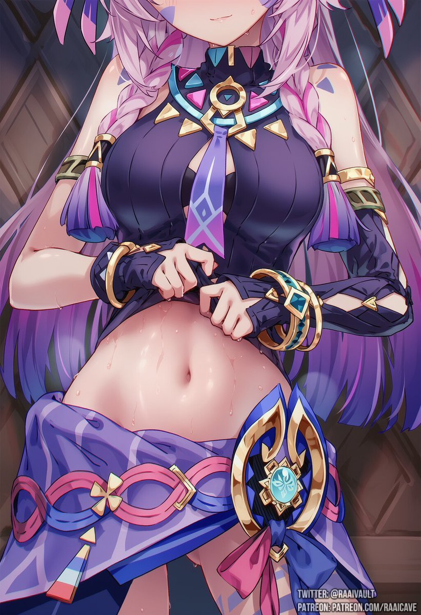ai generated, belly, belly button, citlali (genshin impact), exposed belly, genshin impact, lifting shirt, medium breasts, midriff, navel, raaicave, skirt, tummy