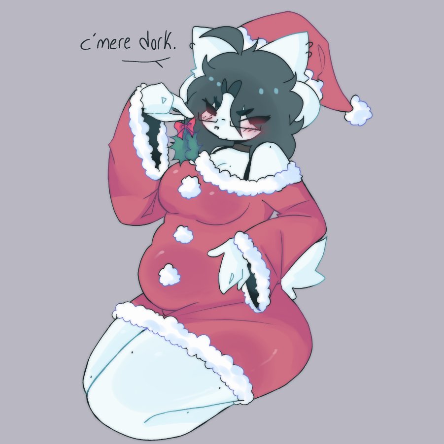 1girls, 2025, 2d, 2d (artwork), blush, breasts, christmas, christmas outfit, female, female only, holding mistletoe, mistletoe, scentedpocky, temmie, temmie (undertale), thighs, undertale, undertale (series)