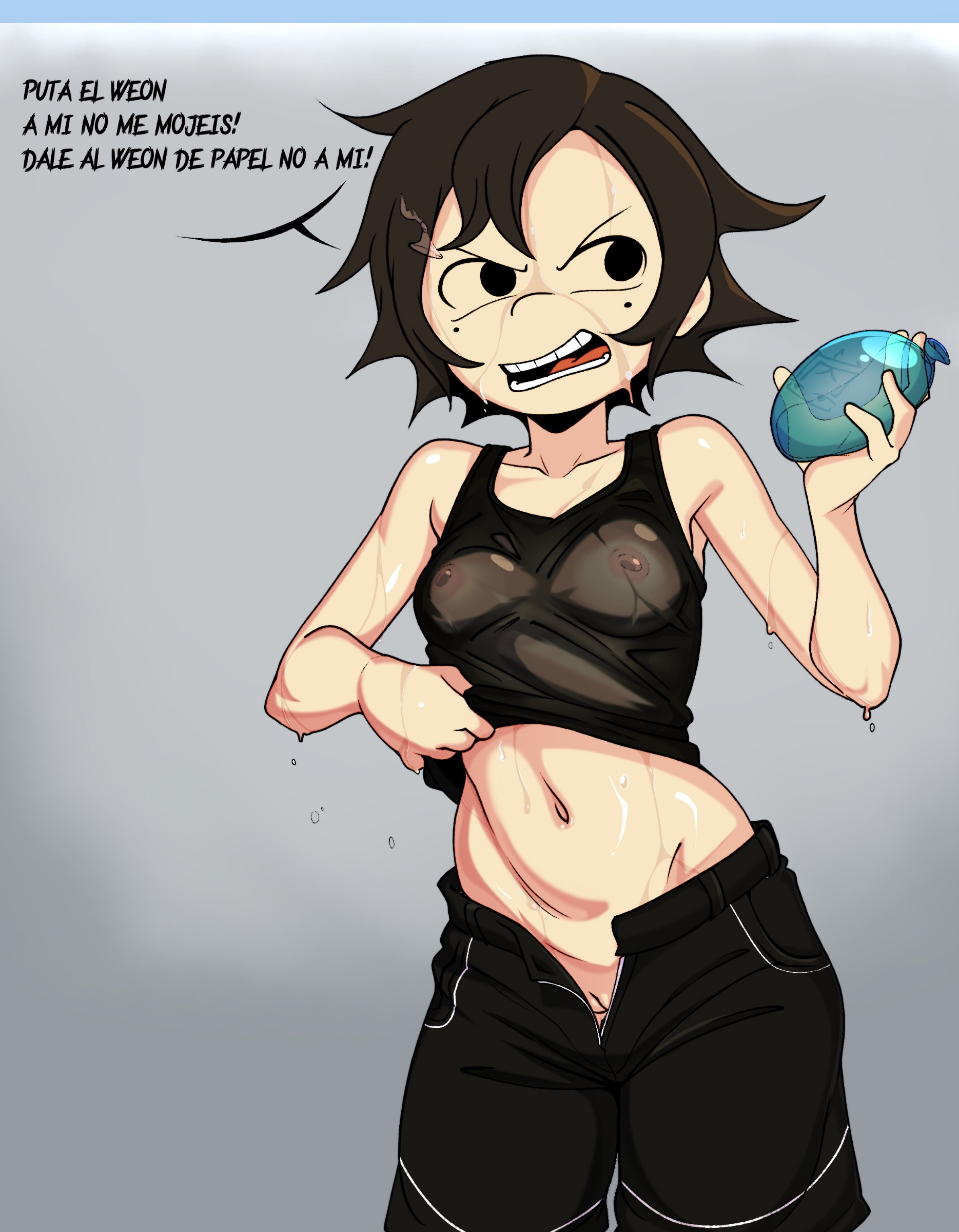 1girls, 2025, 2d, 2d (artwork), acento chileno, character name, chilean, chilean female, sdamhp artist, spanish dialogue, spanish text, temorinki, water, youtube, youtube hispanic