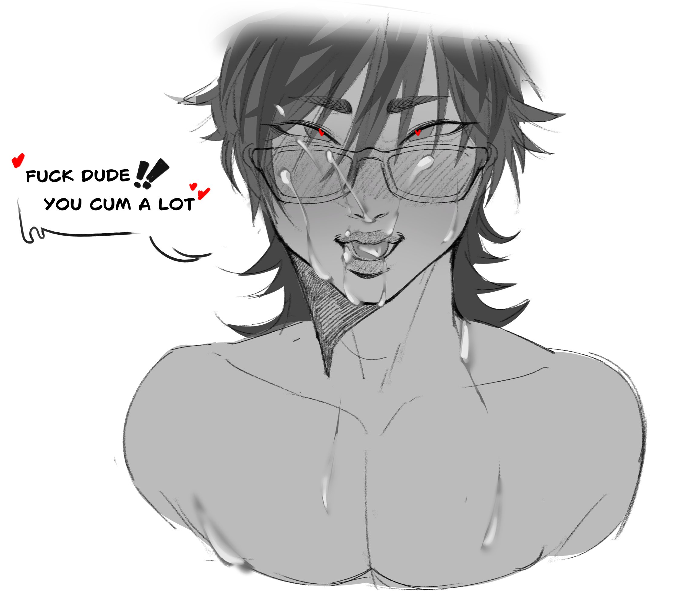 1boy, 1male, after sex, bukkake, cum on face, cum on glasses, femboy, gay, gay sex, glasses, k yon1, kjon1, male, male only, solo, solo focus, solo male, twink