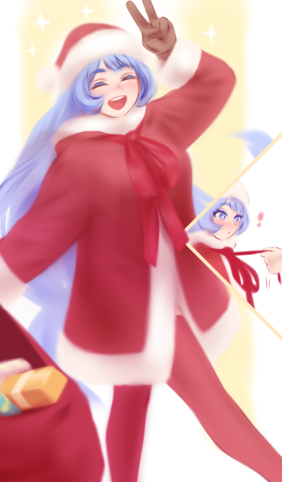 1girls, blue hair, blue-haired female, christmas, christmas outfit, cute, my hero academia, nejire hado, shpo, tagme
