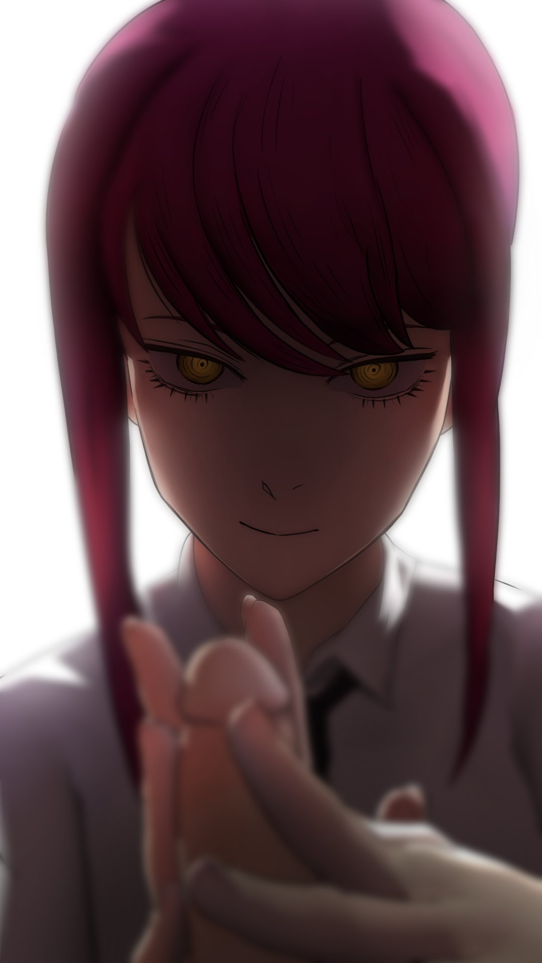 1girls, 3d, chainsaw man, crazy eyes, eye contact, female, greatm8, handjob, makima (chainsaw man), male, penis, pov, red hair, red-haired female, teasing, teasing penis, yellow eyes