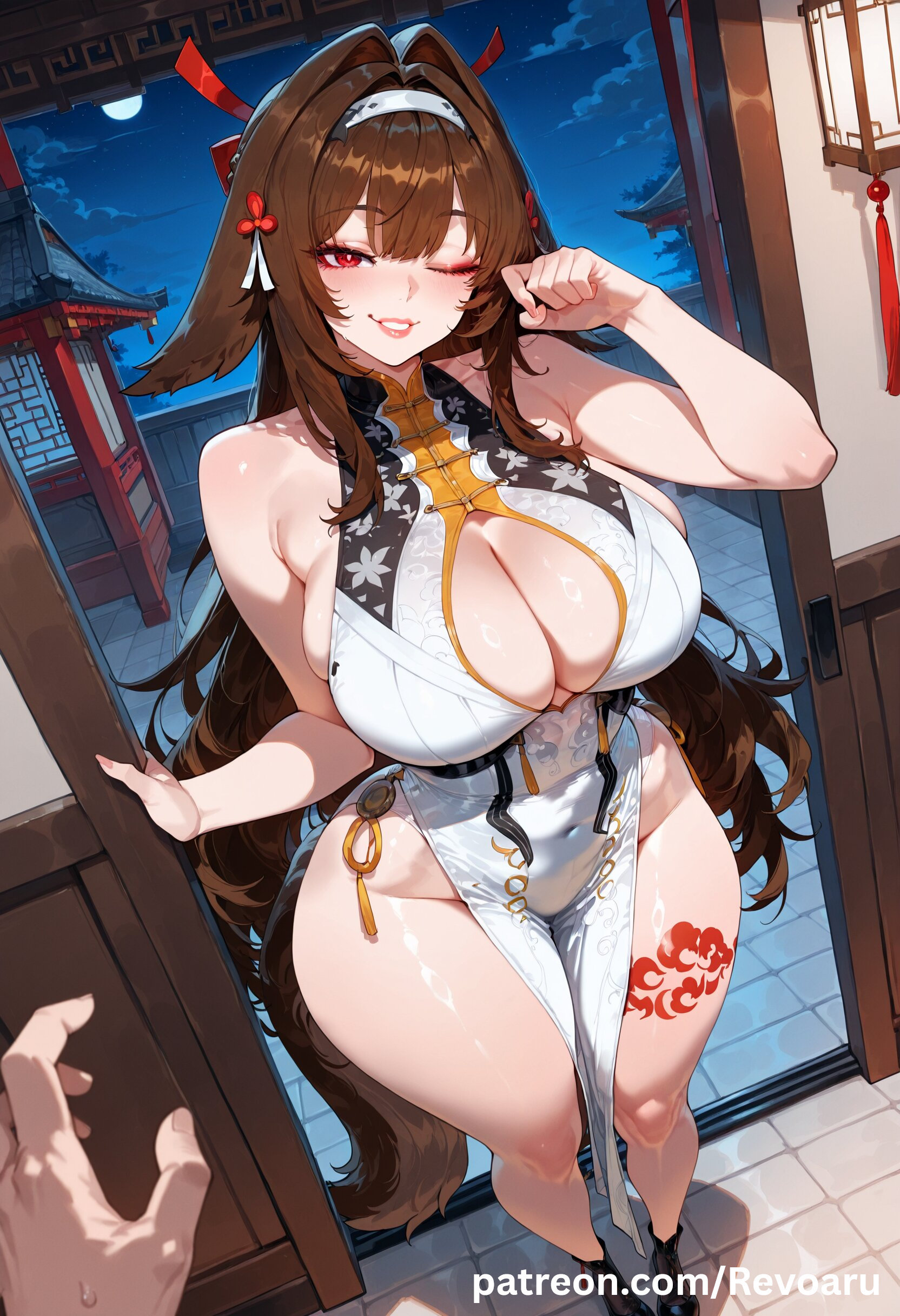 ai generated, big breasts, breasts, brown hair, female, hoyoverse, huge breasts, kemonomimi, mature, mature female, quality, revoaru, solo, thick thighs, thighs, ye shunguang, ye shunguang(zenless zone zero), zenless zone zero