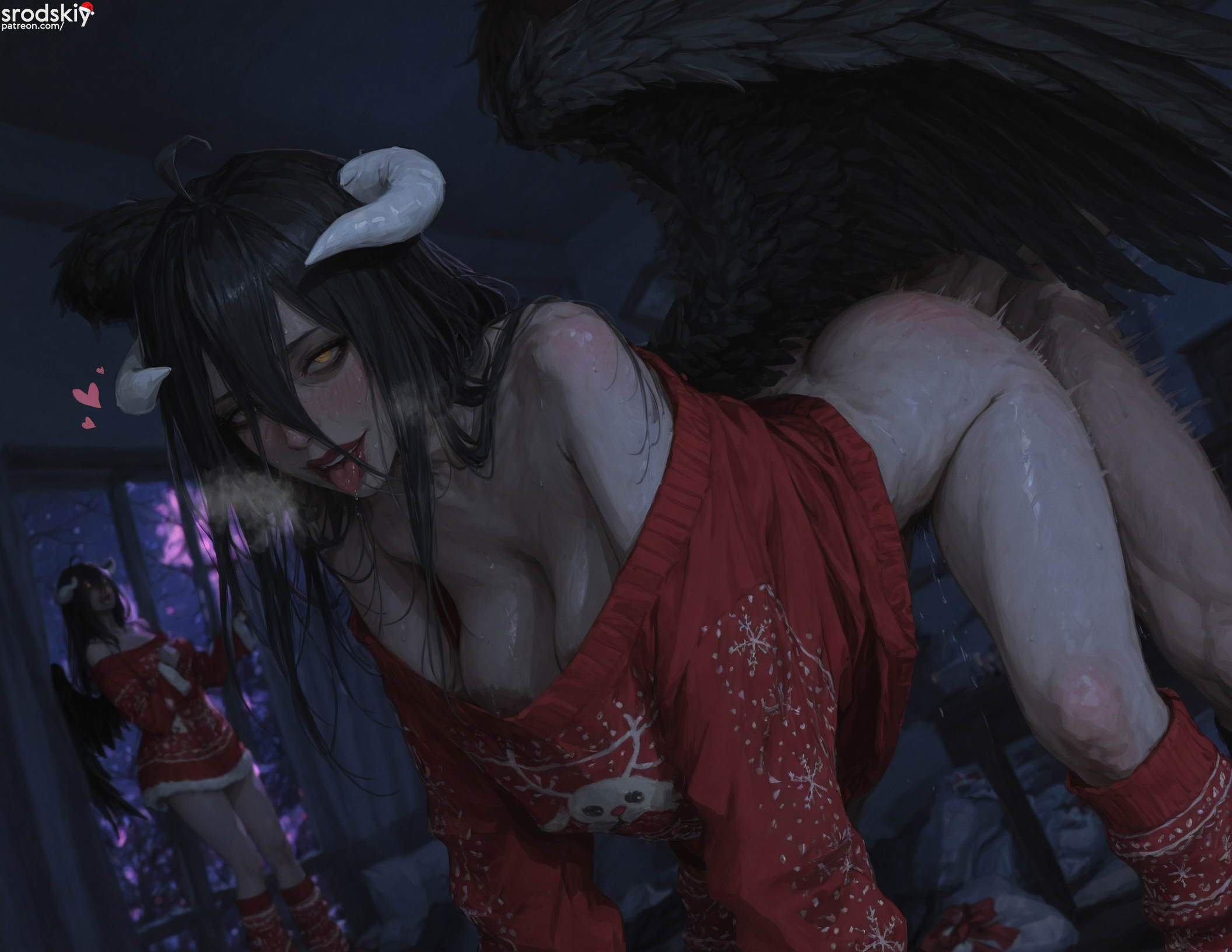 1boy, 1boy1girl, 1girls, ai generated, albedo (overlord), anus, ass, before and after, before sex, bent over, big ass, big breasts, big lips, christmas, christmas clothing, christmas outfit, cleavage, collage, female, front view, half naked, hard sex, hentai, horns, horny, horny expression, large breasts, lipstick, looking at viewer, love, mature female, multiple angles, multiple poses, multiple views, naughty face, overlord (maruyama), penetration, perky nipples, pov eye contact, pubic hair, pussy, round ass, sex, sex from behind, side view, srodskiy, standing, succubus, sweater, tagme, thighs, tongue, tongue out, vagina, vaginal penetration, vaginal sex, vulgar, wings
