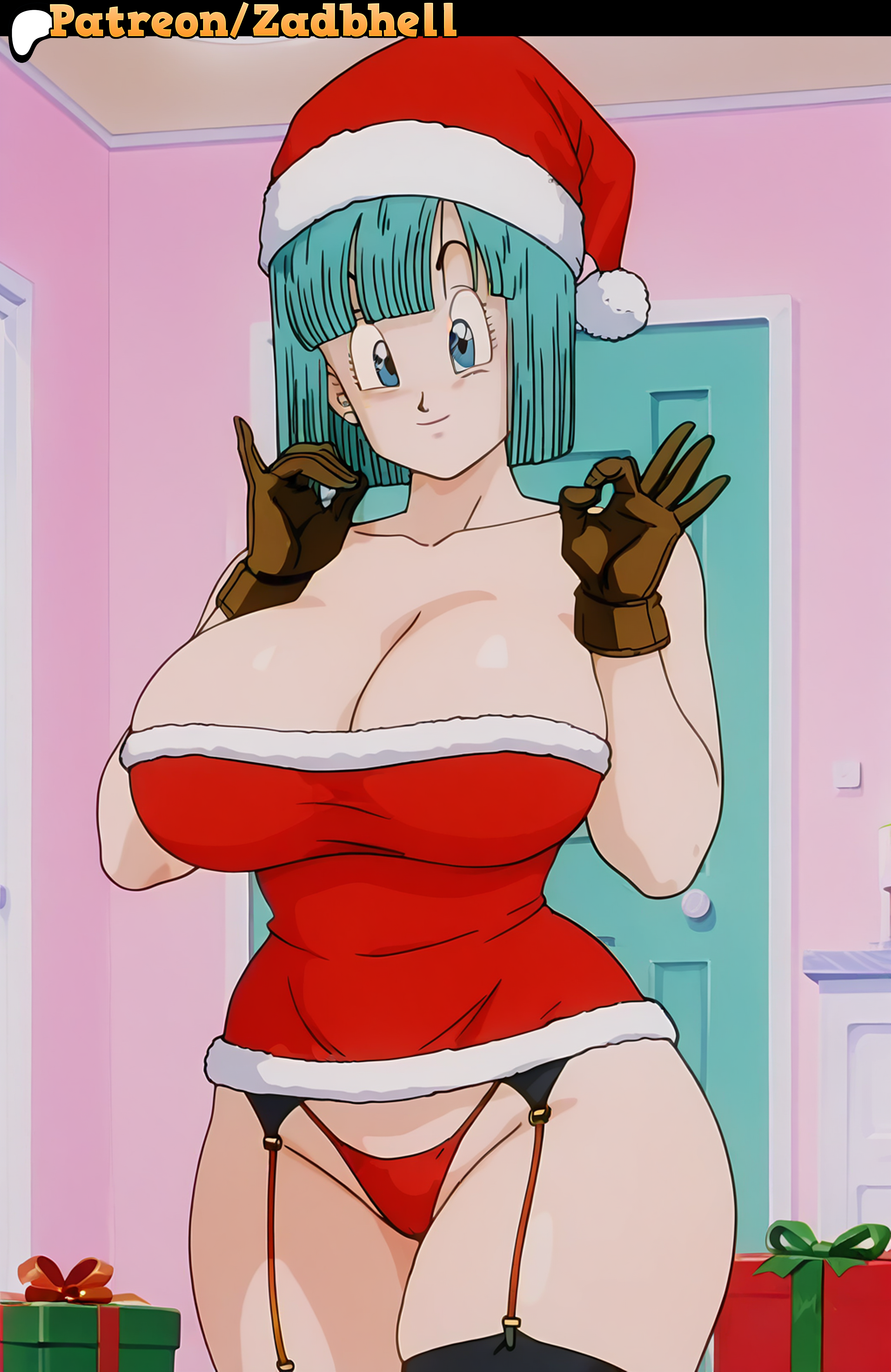 1girls, ai generated, bulma (dragon ball), bulma briefs, bulma briefs (androids' saga), bulma briefs (frieza saga), cheating, cheating wife, christmas, christmas clothing, christmas outfit, christmas tree, curvy, curvy figure, dragon ball, dragon ball super, dragon ball z, female, female only, huge ass, huge breasts, mature body, mature female, milf, motherly cuckold, netorare, ntr, smile, wife, zadbhell