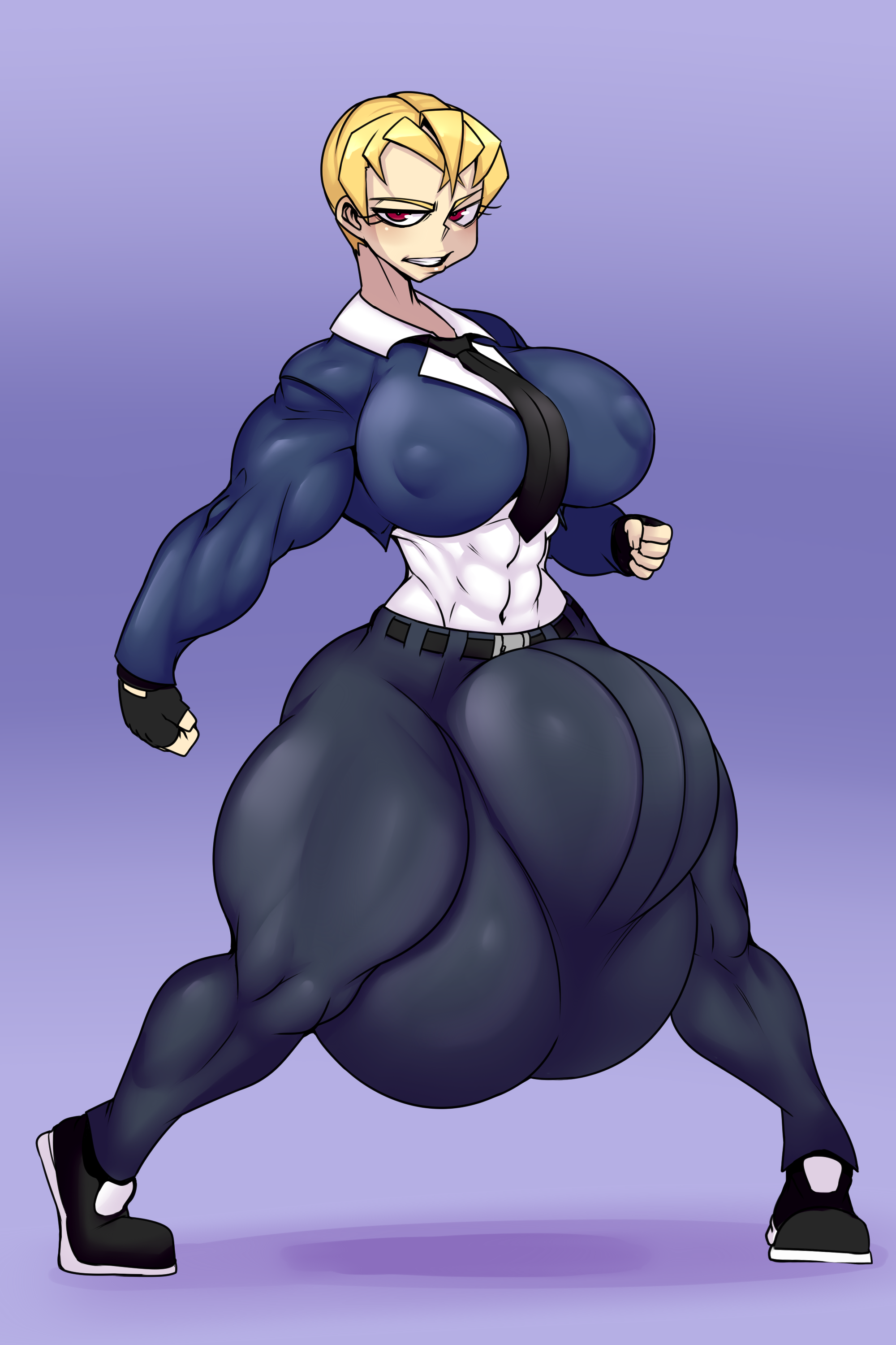 1futa, abs, absurdres, balls, ber00, breasts, bulge, cleavage, dickgirl, erection under clothes, futa only, futanari, grace crusher, highres, huge balls, huge breasts, huge cock, huge testicles, hyper balls, hyper testicles, intersex, looking at viewer, muscles, muscular, muscular futa, penis, penis under clothes, solo, solo futa, testicles, thick thighs, wide hips