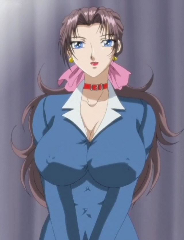 blue_eyes choker earrings huge_breasts in_no_houteishiki long_hair nipples_visible_through_clothing red_lipstick saeki_sayoko screencap screenshot voluptuous