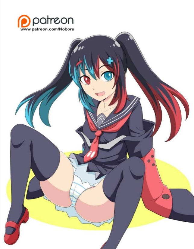 1girls blue_eyes blue_hair console-tan console_girls dark_hair female legs_apart legs_spread nintendo nintendo_switch noboru_revista ponytails red_eyes red_hair small_breasts smaller_female smiling smiling_at_viewer sole_female switch-tan