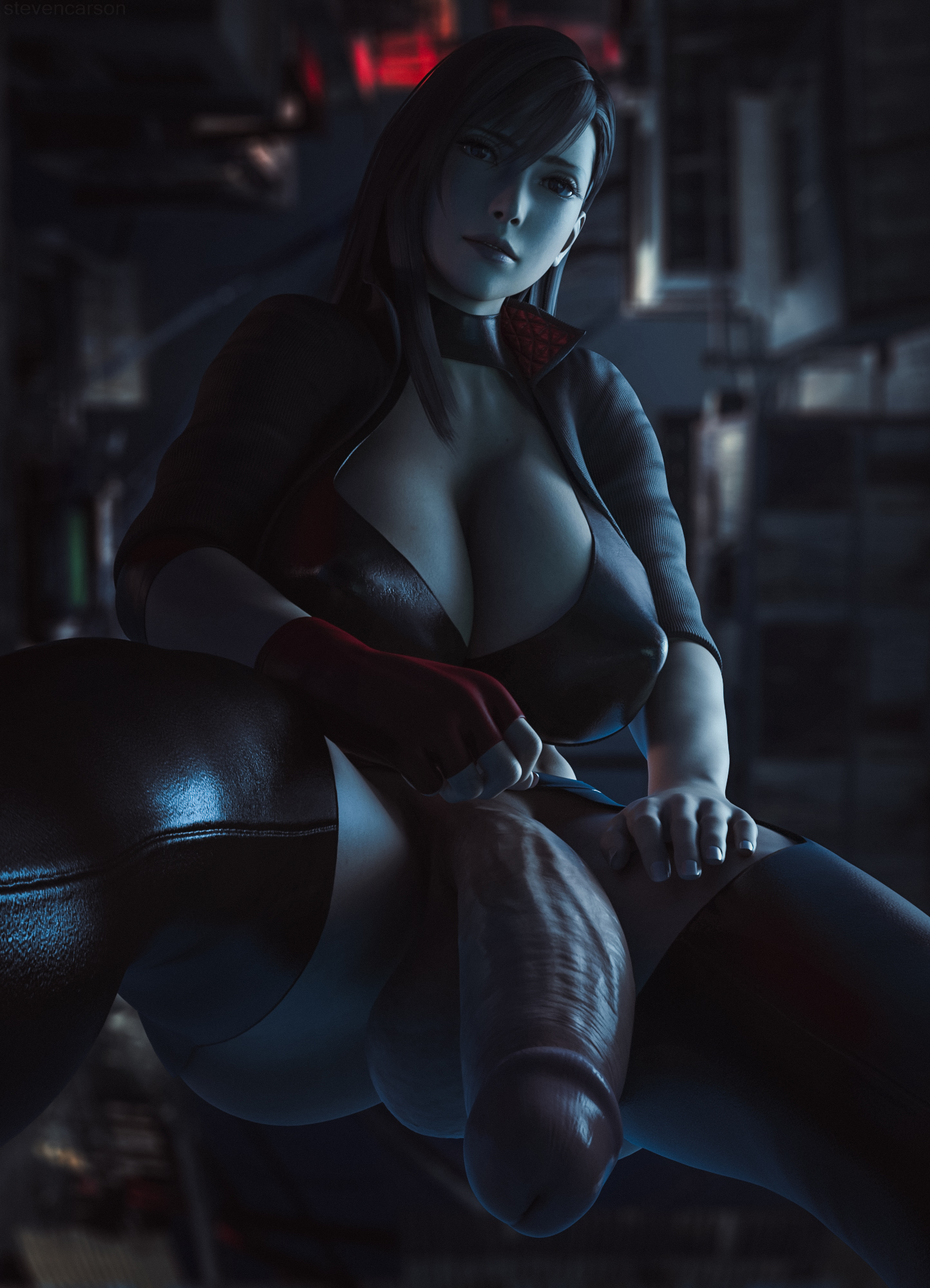 1futa, 3d, assless chaps, balls, breasts, cleavage, crotchless, curvy, dissidia, dissidia final fantasy, erect nipples, final fantasy, final fantasy vii, flaccid, futa only, futanari, huge breasts, huge cock, hyper, hyper balls, hyper penis, intersex, looking at viewer, nipple bulge, nipples, penis, penis out, penis towards viewer, presenting, presenting penis, realistic, solo, solo futa, spread legs, stevencarson, tank top, tifa lockhart, wide hips