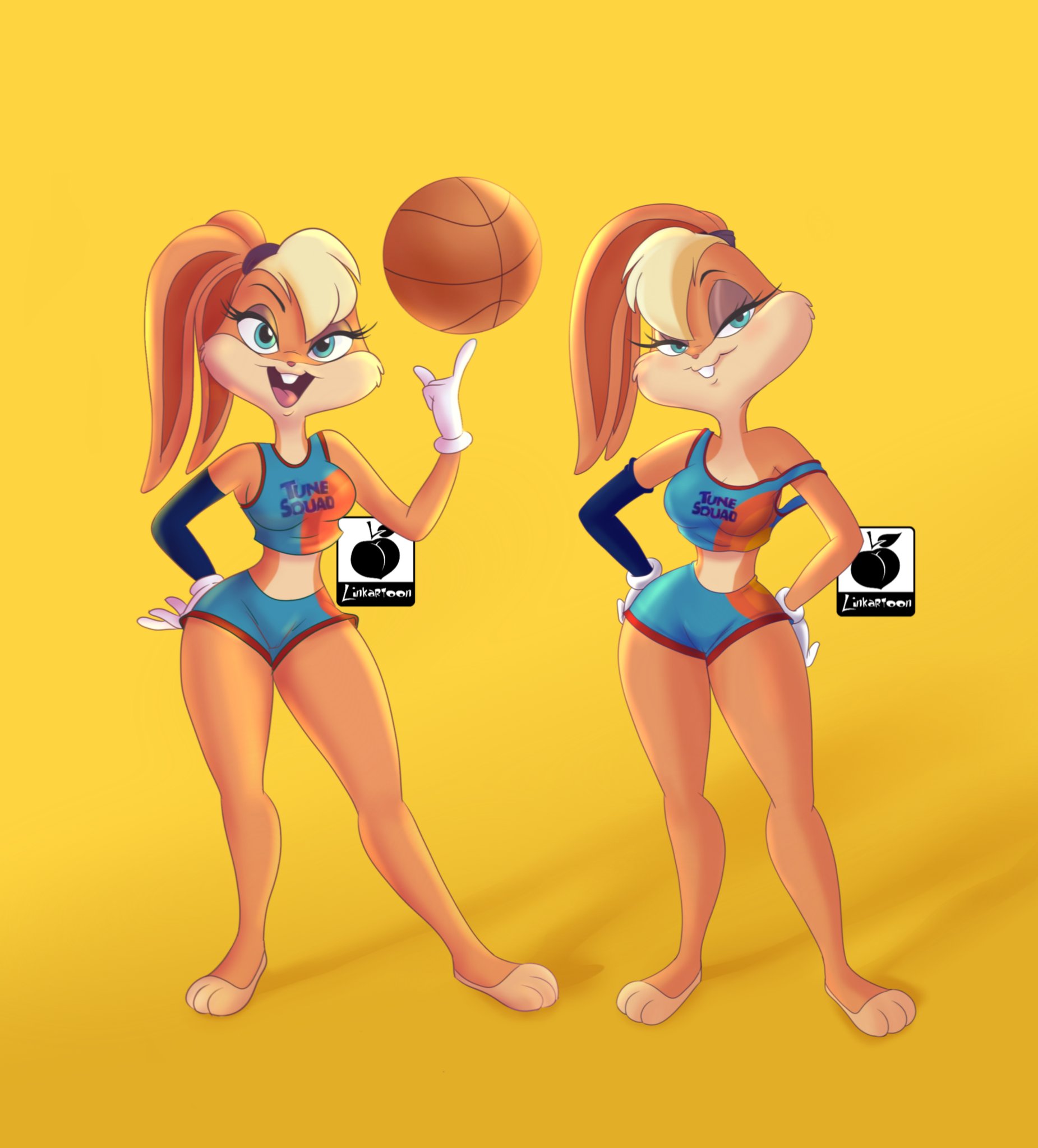 1girls, anthro, artist name, blonde hair, blue eyes, breasts, bunny ears, bunny tail, female, fixed, fur, furry, humanoid, linkartoon, lola bunny, long ears, looney tunes, ponytail, redesign, solo, space jam, space jam: a new legacy, warner brothers, watermark