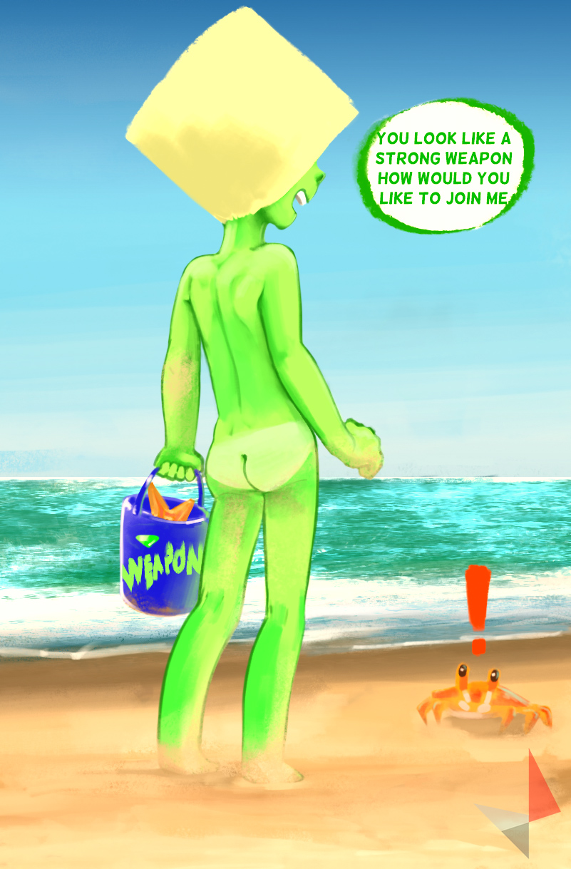 1girls 2d ass casual d-rock drockdraw female peridot_(steven_universe) public sand solo steven_universe