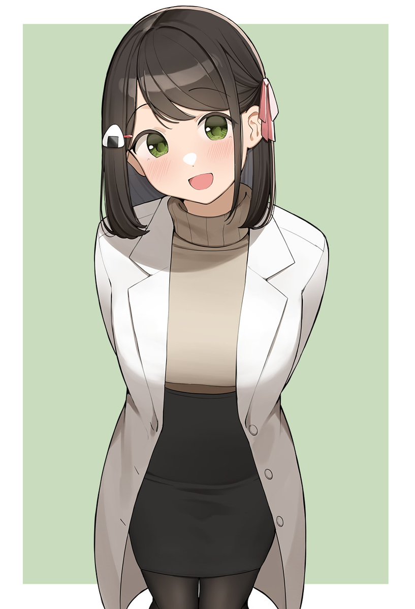 big_breasts black_hair blush green_eyes ol_mahonanoka original original_character sweater turtleneck