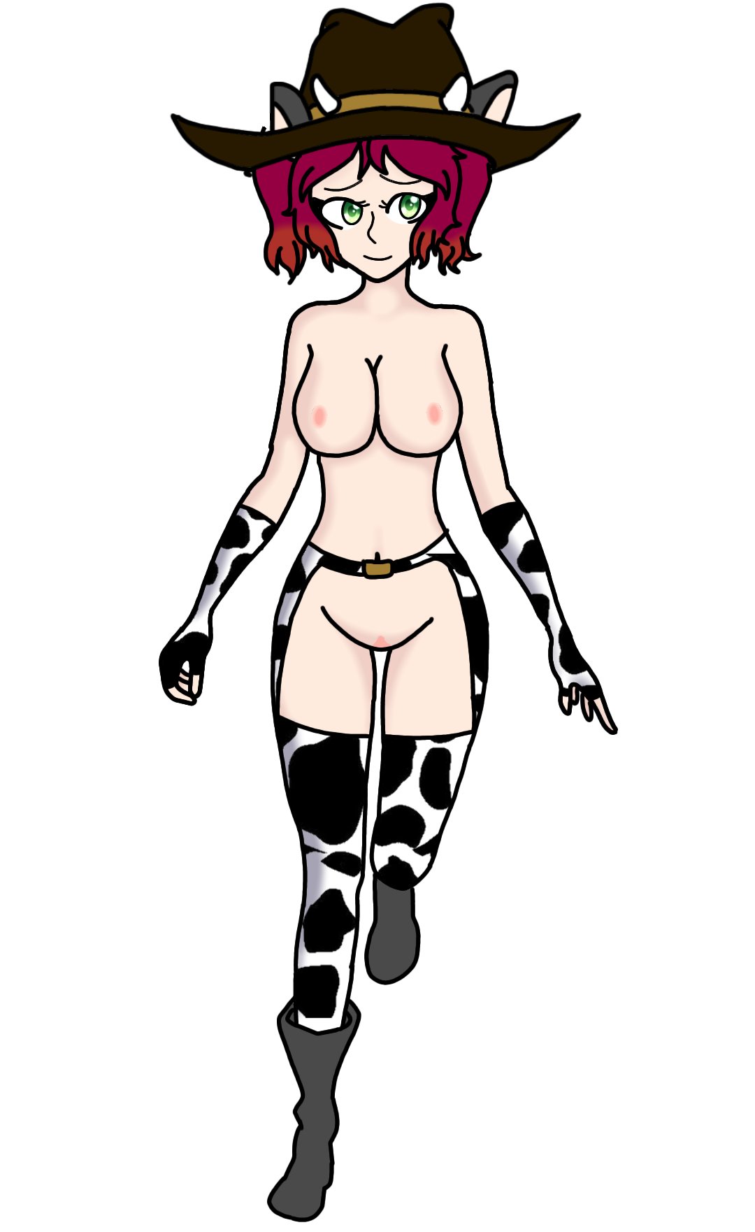 1girls abby_(fnafhs) cow_ears cow_girl cow_girl_outfit cow_horns cow_print cowboy_hat cowgirl cowgirl_outfit dir_arts female fhs fhsz3r0 fnafhs fnafhs_z3ro naked small_breasts solo_female