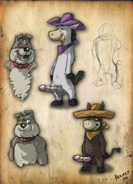 2009 baba_looey balls collar cowboy_hat erection hanna-barbera k-9 male male_only metro-goldwyn-mayer penis quick_draw_mcgraw sketch sombrero spike_bulldog testicles the_quick_draw_mcgraw_show tom_and_jerry