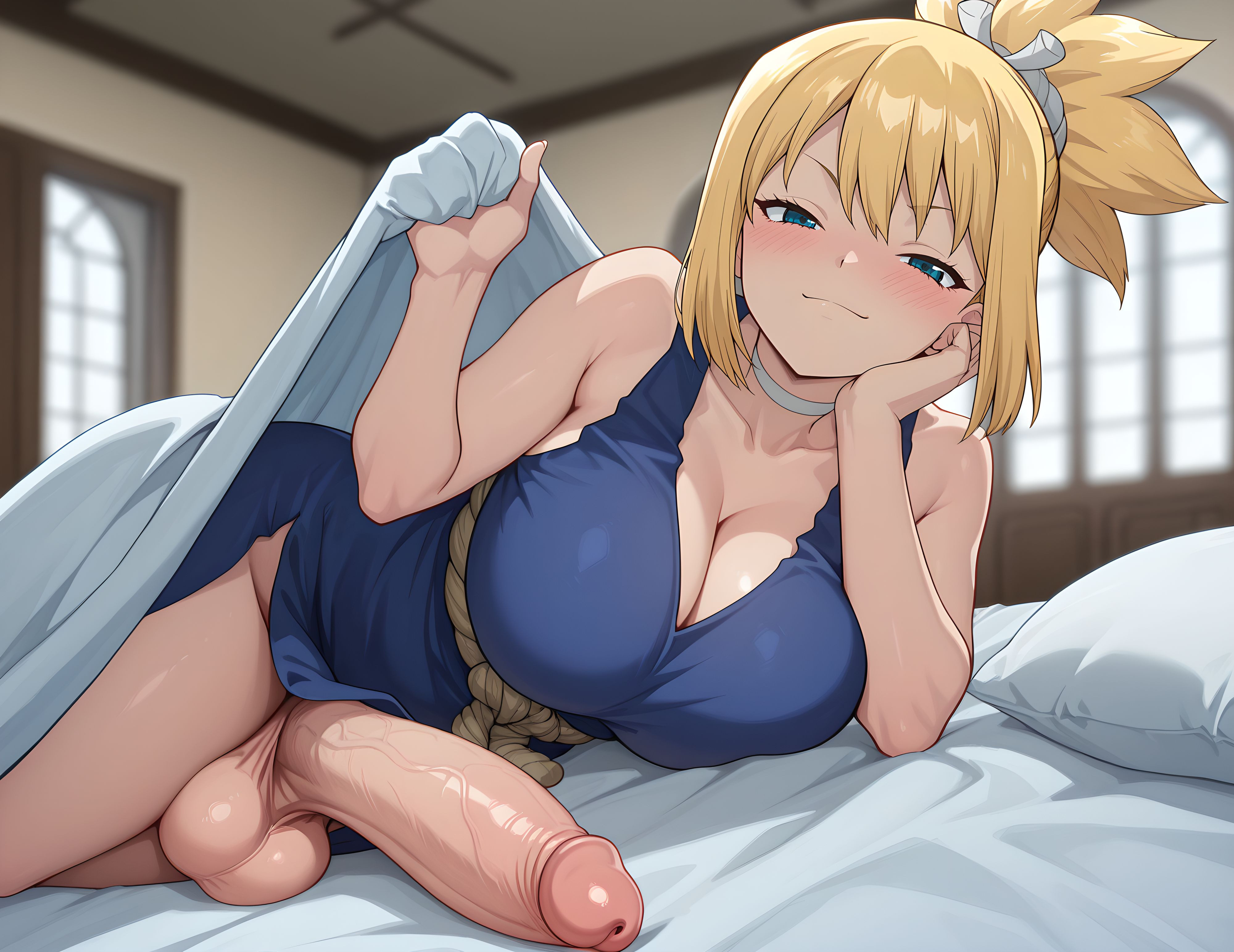 ai generated, dr.stone, futanari, grapesss, intersex, kohaku (dr.stone), light-skinned futa, solo futa