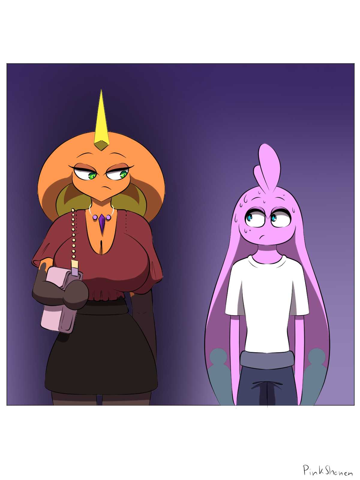 1boy, 1boy1girl, 1girls, animal humanoid, anthro, ass, big, big ass, big breasts, brall (pinkshonen), breasts, bust, busty, chest, cobra, curvaceous, curvy, curvy figure, digital media (artwork), female, female on femboy, female/femboy, femboy, femboy on female, femboy/female, hips, hourglass figure, huge ass, huge breasts, humanoid, large ass, large breasts, legs, male, male/female, mature, mature female, older female, orange body, orange skin, orange-skinned female, pink body, pink skin, pink-skinned male, pinkshonen, qper (pinkshonen), serpentine, shorter male, slim waist, smaller male, snake, snake hood, snake humanoid, straight, taller female, thick, thick hips, thick legs, thick thighs, thighs, voluptuous, waist, wide hips, younger male