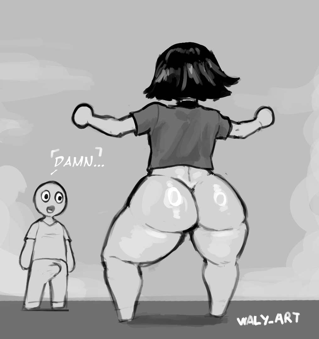 1boy, 1girls, animated, animation, big ass, el wallyxd, female, gray background, jumping, male, shortstack, sketch, waly xox
