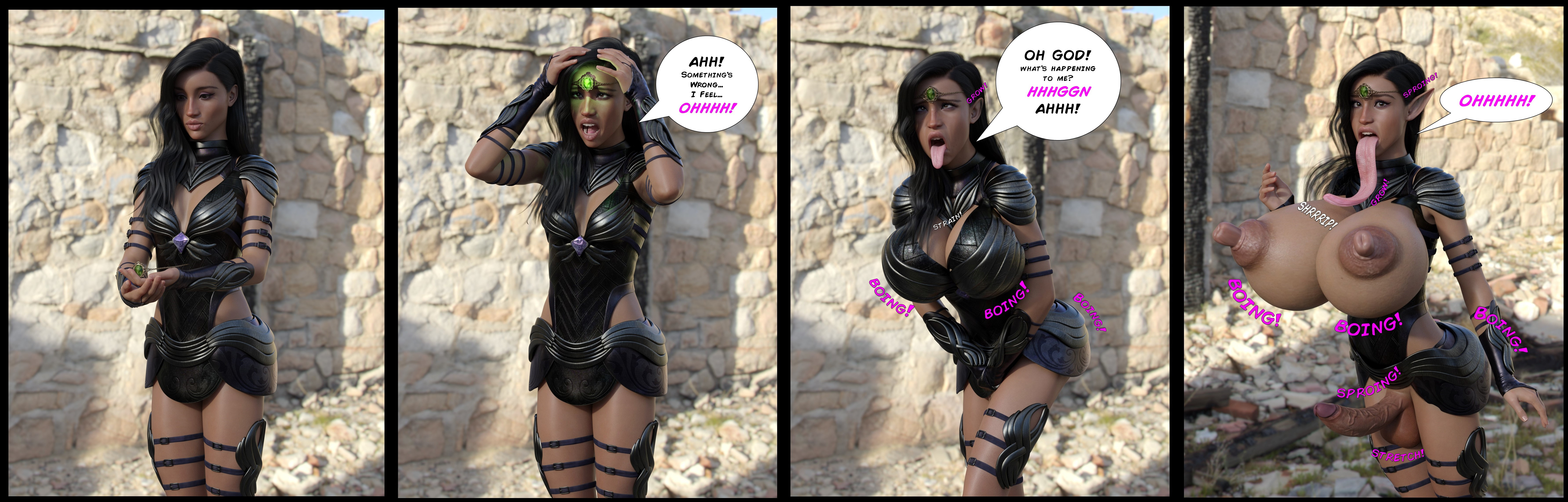 1futa, 1girls, ahe gao, areolae, ass expansion, balls, big tongue, bimbo, bimbofication, breast expansion, breast growth, breast growth (enlargement), breast inflation, breasts, butt inflation, elf, female, female to futa, futa only, futa transformation, futanari, genital growth, growth, hourglass, inflation, intersex, isabel3dx, long tongue, penis, penis growth, solo, tongue, tongue out, transformation