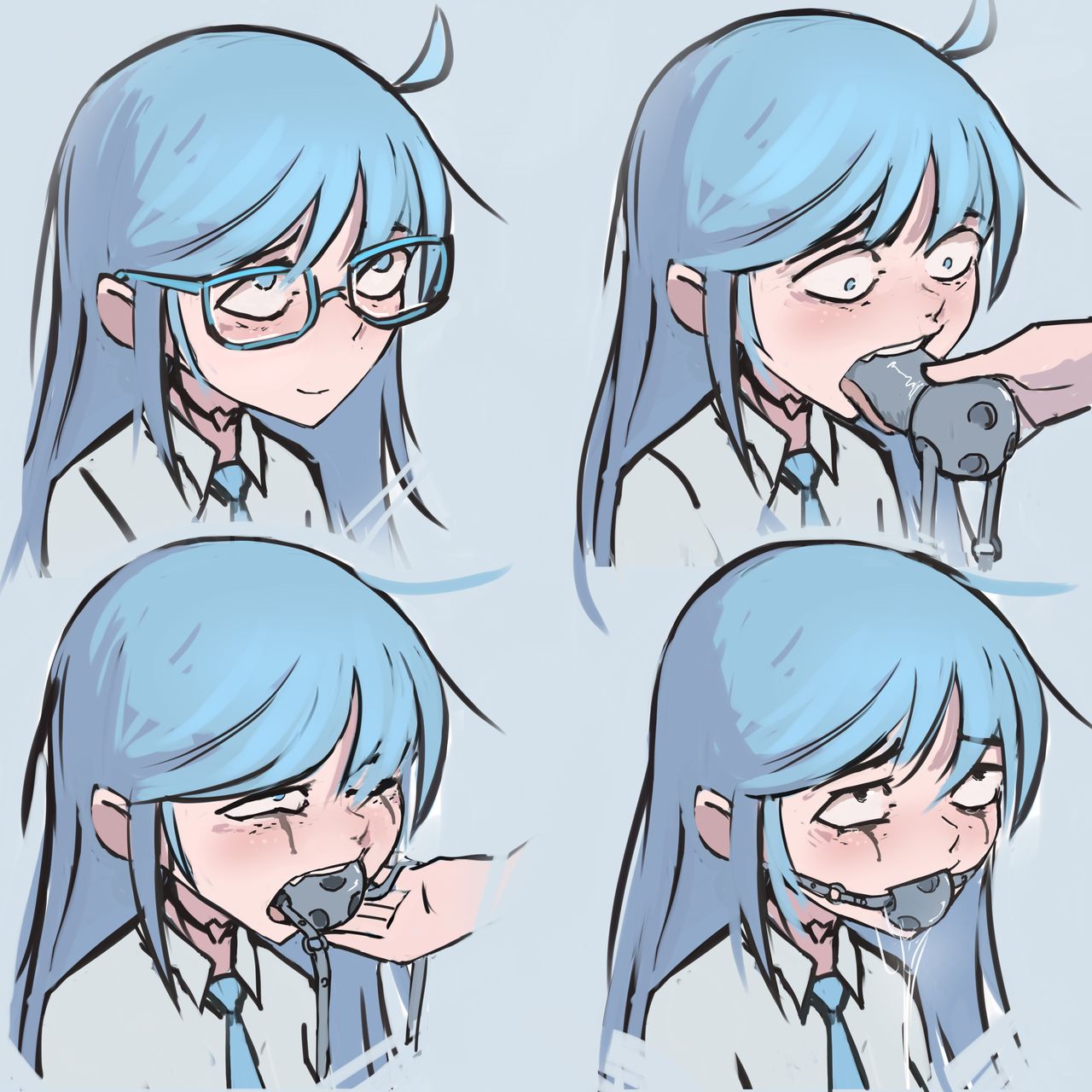 1boy 1girls aqua_eyes aqua_hair ball_gag blue_eyes blue_glasses blue_hair choker crying crying_with_eyes_open cute cyan_hair deepthroat deepthroat_holder dildo dildo_gag female femsub forced gag gagging glasses heart_necklace innocent looking_up mascara mascara_tears nradiowave obedient_sub oral petite plastic_choker questionable_consent runny_makeup school_uniform schoolgirl submissive_female tears teenager thin_female throat_penetration throat_training tight_throat young