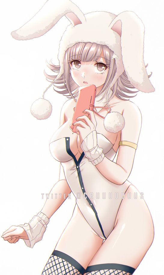 1girls, bunny ear, bunny girl, bunny tail, bunnysuit, cruuuuuuus, danganronpa, danganronpa 2: goodbye despair, danganronpa 3, female, nanami chiaki, pink hair, short hair, sole female, straight hair