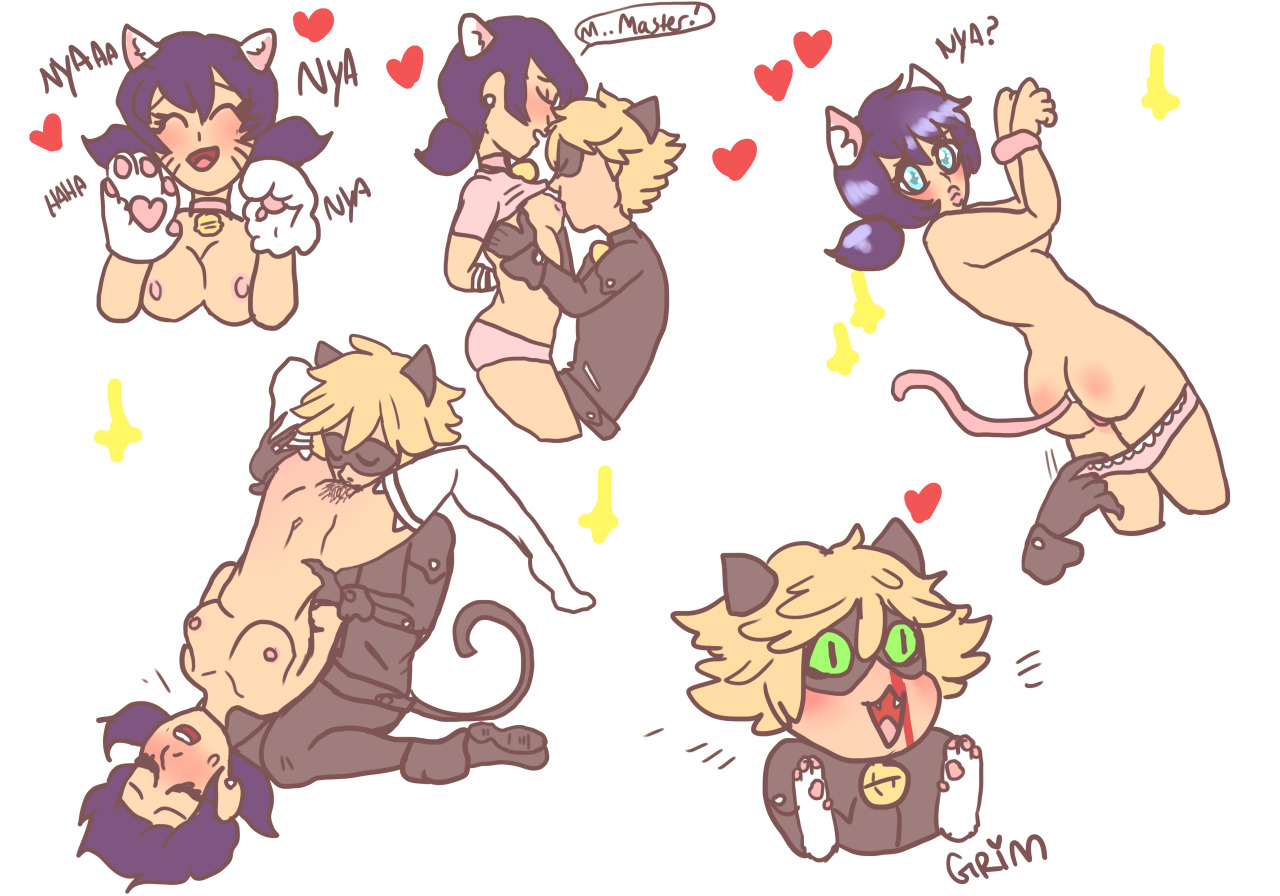 1boy, 1girls, adrien agreste, bangs, bell, bell collar, blonde hair, blue hair, breast sucking, breasts, breasts out, cat costume, cat ears, cat lingerie, cat noir, cat paws, cat tail, cat thighighs, cunnilingus, cyan eyes, female, green eyes, male, marinette cheng, marinette dupain-cheng, miraculous ladybug, nipples, nosebleed, panties, panty pull, shirt lift, shymoonpie, sucking nipples, tagme, thighhighs, twintails