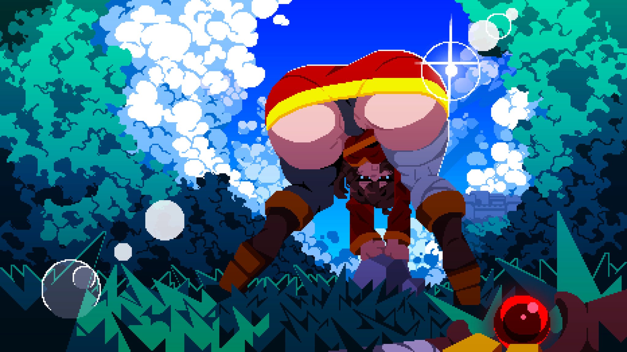 1girls, ass, ass focus, ass up, background, bare ass, big ass, big thighs, black panties, blush, blushing at viewer, blushing female, bottomless, brown hair, female, kono subarashii sekai ni shukufuku wo!, looking at viewer, looking back, megumin, outdoors, pixel art, red eyes, tamaco, thick thighs, thighhighs, thighs, watermark, wide hips, witch, witch hat