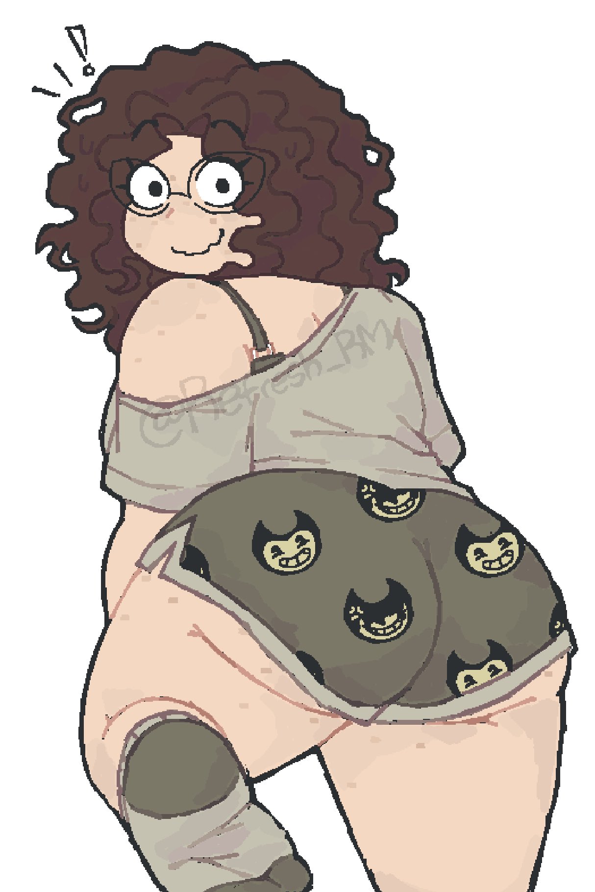 1girls, 2026, 2d, ass, big ass, clothed, clothing, curly hair, cute, eyewear, female, female only, freckles, frizzy hair, glasses, hair, human, light skin, light-skinned female, looking at viewer, looking back, original, original character, plain background, refresh rm, socks, solo, tagme, tagme (character), thick, twitter, twitter user oc, underwear, voluptuous, white background