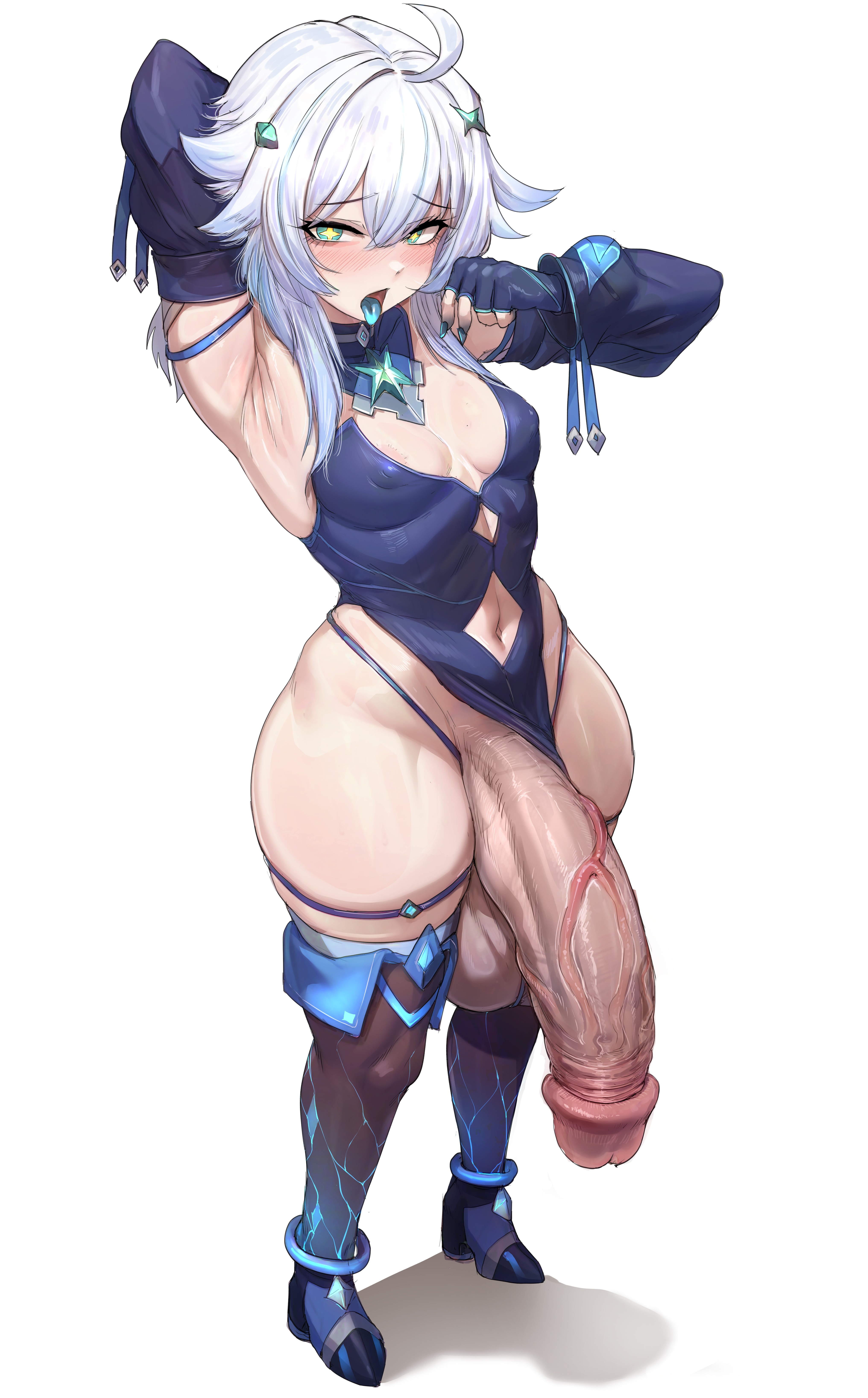 futanari, large penis, merodach, ohthicc, otik, penis, solo, solo futa, white hair