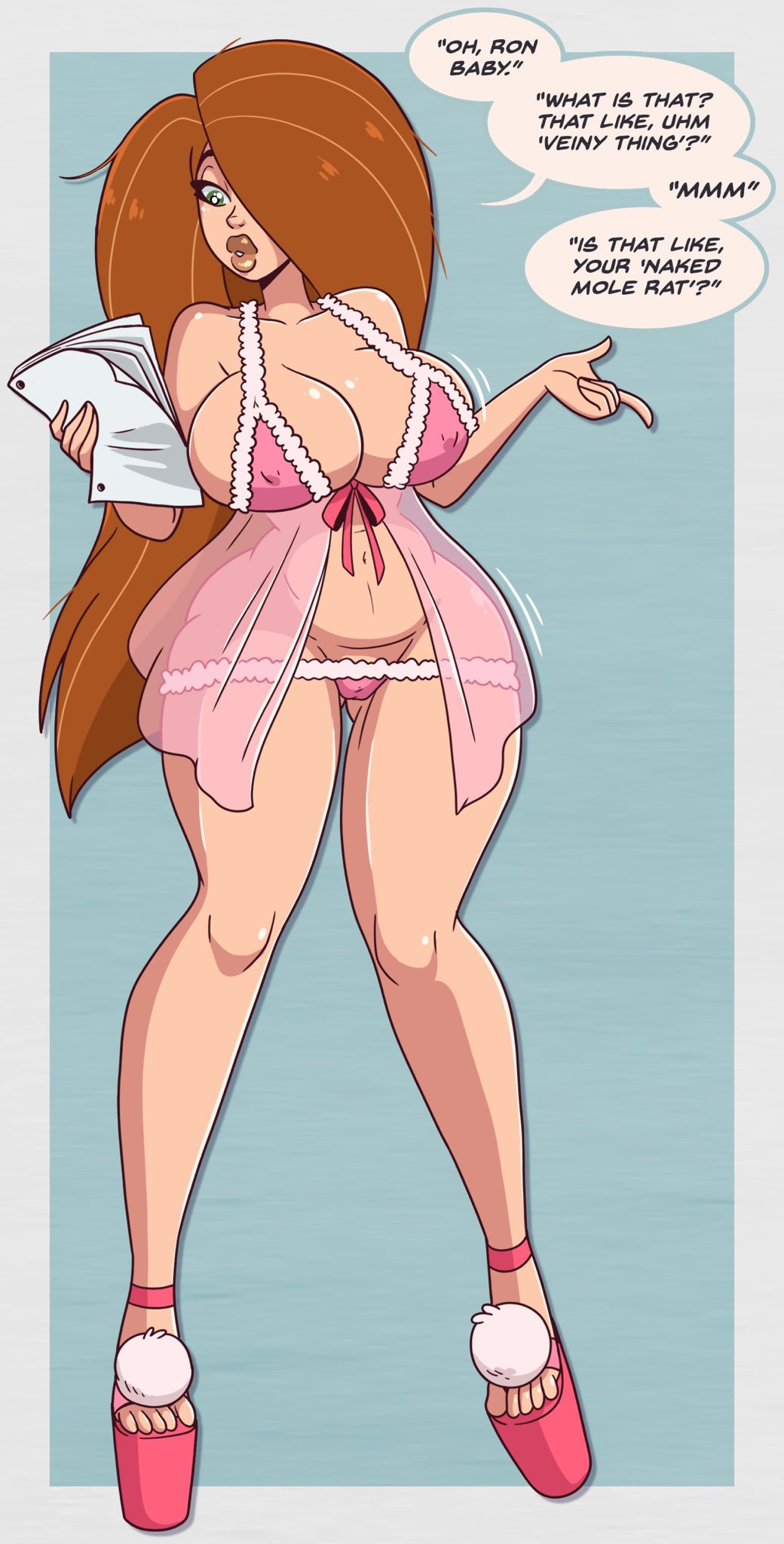 1girls, ass, big lips, bikini, bimbo, bimbo lips, bimbofication, brain drain, brainwashing, breasts, cleavage, covered nipples, dialogue, disney, disney channel, english text, eyelashes, eyeliner, female, female only, femsub, full body, green eyes, hair growth, high heels, hoop earrings, huge ass, huge breasts, hypnosis, imminent sex, kim possible, kim possible (series), kimberly ann possible, large ass, lingerie, lipstick, long hair, makeup, navel, orange hair, platform heels, porn, porn dialogue, porn shoot, porn star, pornography, reading script, sexually suggestive, solo, solo female, solo focus, text, thick lips, thick thighs, untying, white border, white outline, wide hips, wrenzephyr2