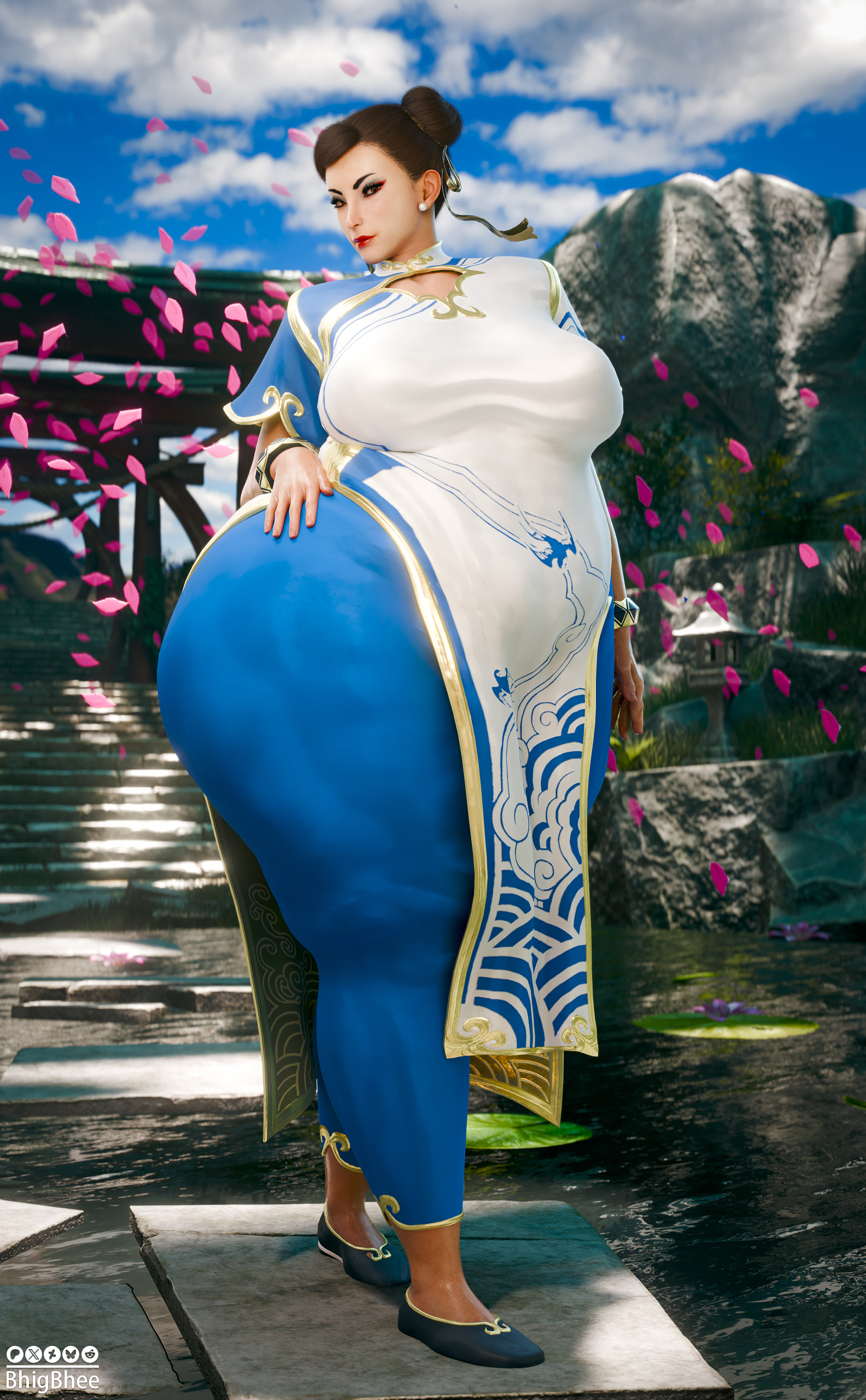 1girls, 3d, bhigbhee, big breasts, chubby, chubby female, chun-li, female, female only, huge thighs, large thighs, looking at viewer, massive thighs, obese female, street fighter, street fighter 6, thunder thighs, voluptuous, voluptuous female