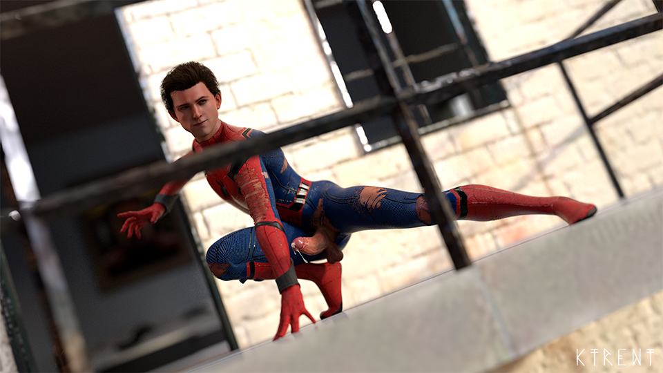 1boy brown_hair cgi daz_studio erection hair_on_head ktrent male male_only marvel marvel_cinematic_universe penis peter_parker ripped_clothing solo spider-man spider-man:_no_way_home spider-man_(series) spider-man_(tom_holland) tom_holland twink younger_male