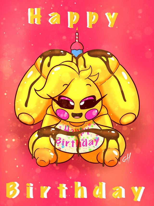 animatronic birthday candle chicken chocolate_covered chocolate_on_breasts five_nights_at_freddy's five_nights_at_freddy's_2 fnaf happy_birthday large_ass large_breasts robot robot_girl toy_chica_(fnaf) ultimate_custom_night yellow_body