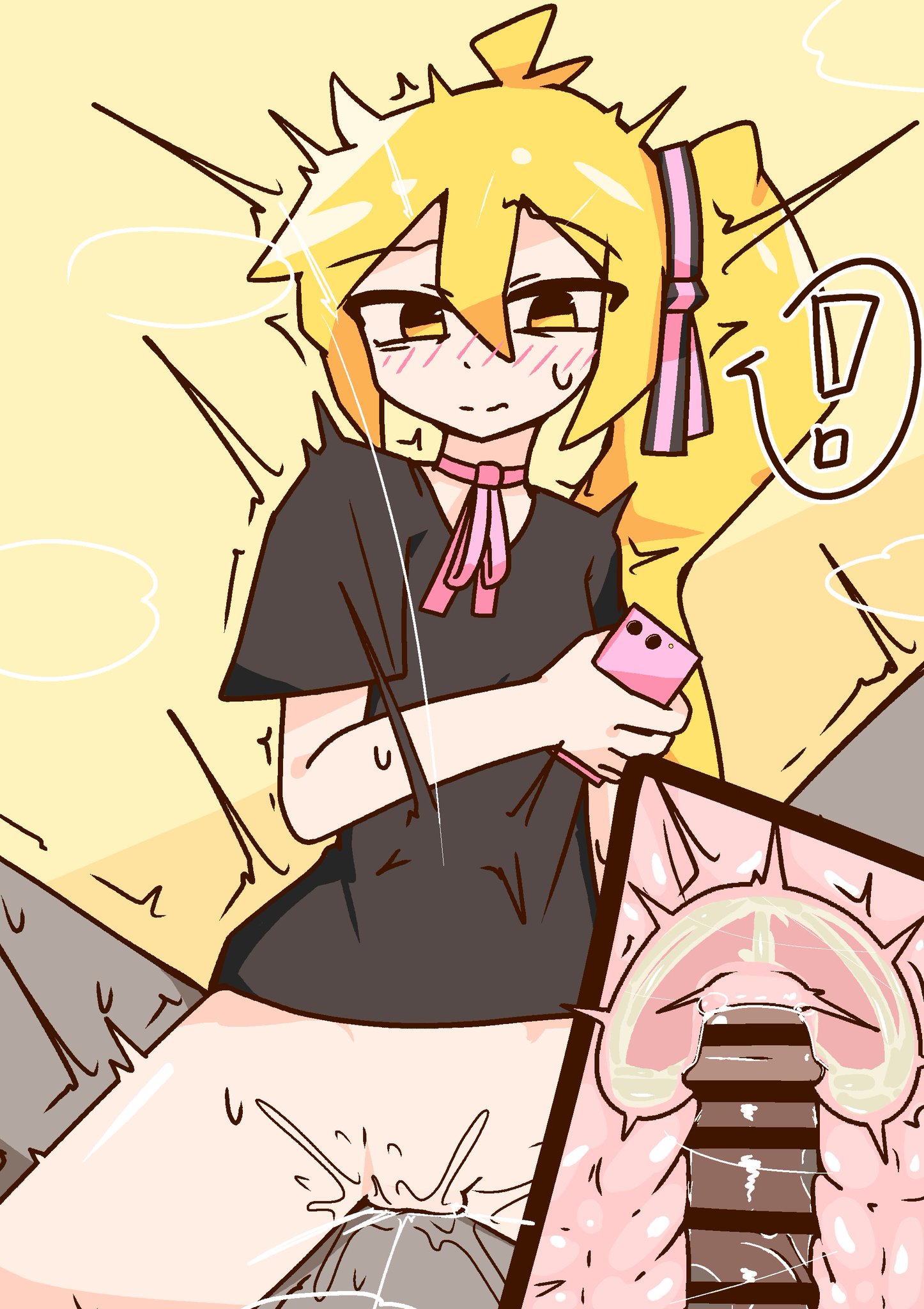 !, 1boy, 1girls, accurate art style, accurate body type, accurate proportions, akita neru, blush, bodily fluids, bottomless, bottomless female, clothed, clothed sex, clothing, color, commission, cowgirl position, cum, cum in pussy, cum inside, female, female focus, flat chest, flop era (vocaloid), girl on top, hair, hetero, human, human only, light skin, long hair, looking at partner, looking at viewer, male, male pov, mv character, naked, naked male, necktie, nude, nude male, official style, open eyes, partially clothed, penetration, penis, phone, pixiv link, pov, pussy, sex, shirt, simple background, skeb commission, source, straight, sweat, sweatdrop, twitter link, vaginal penetration, vaginal sex, vocaloid, voifoooork, x-ray, x-ray view, yellow eyes, yellow hair