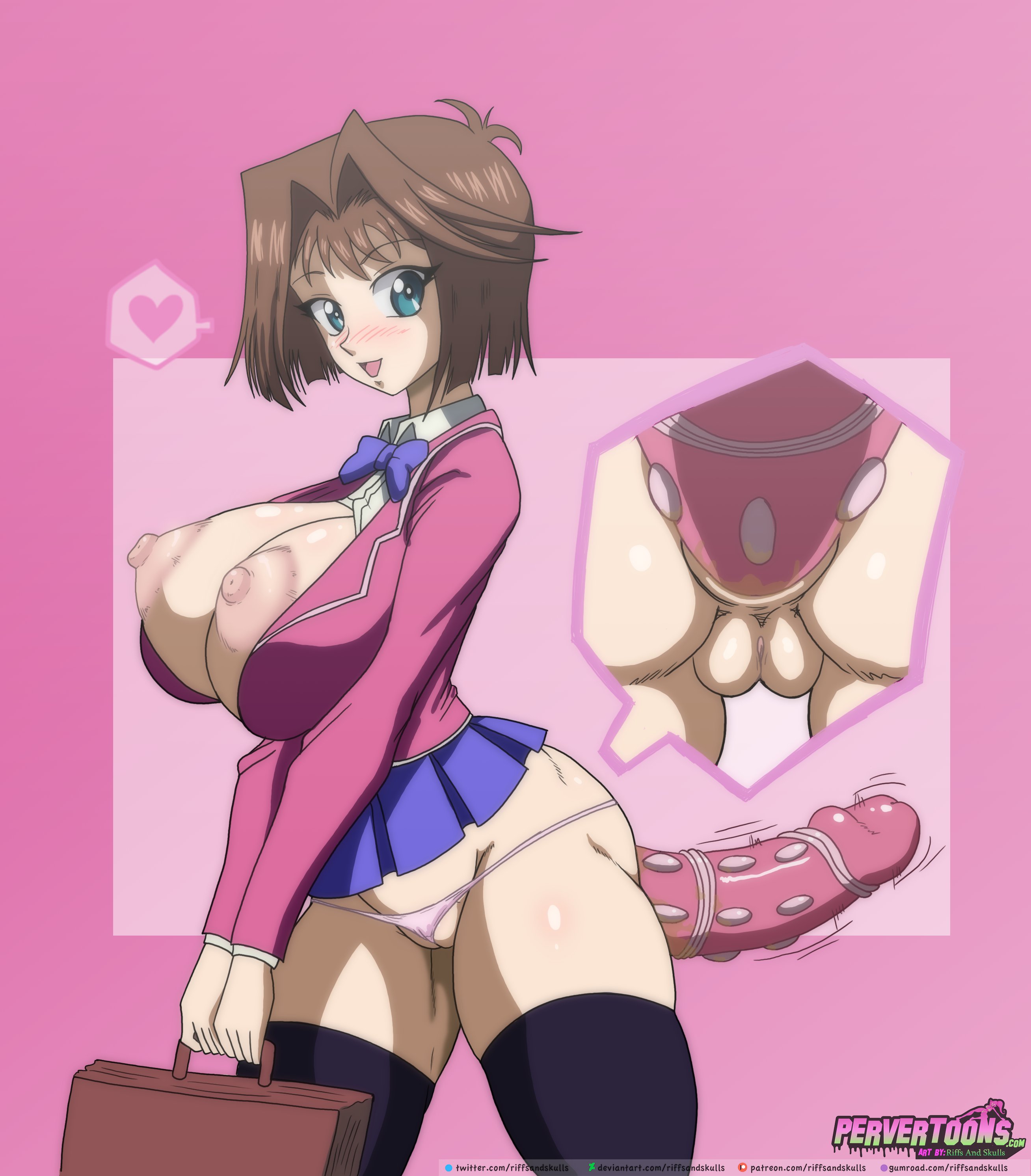 1girls, ass, between labia, blue eyes, breasts, cameltoe, cleavage, curvy, erect nipples, female, huge areolae, huge ass, huge breasts, innie pussy, nipples, pervertoons, puffy nipples, pussy, riffsandskulls, school uniform, short hair, tea gardner, thick lips, voluptuous, wide hips, yu-gi-oh!
