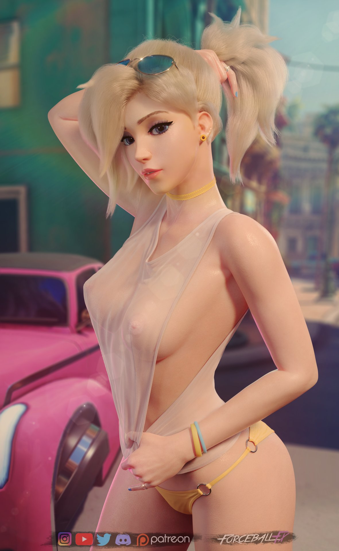 1girls, 3d, angela ziegler, areolae, big breasts, blender, blizzard entertainment, blonde hair, breasts, female, female only, forceballfx, large breasts, looking at viewer, mercy, nipples, overwatch, solo