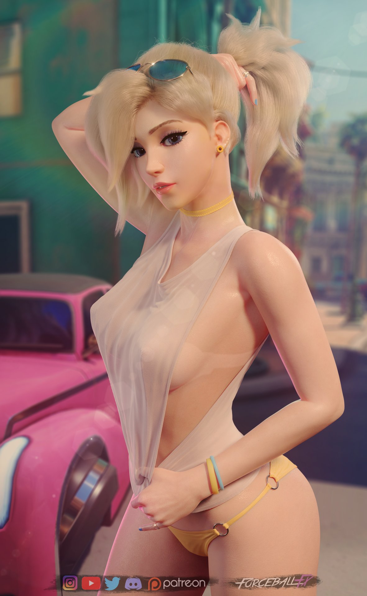 1girls, 3d, 3d (artwork), angela ziegler, big breasts, blender, blizzard entertainment, blonde hair, breasts, female, female only, forceballfx, large breasts, looking at viewer, mercy, overwatch, solo