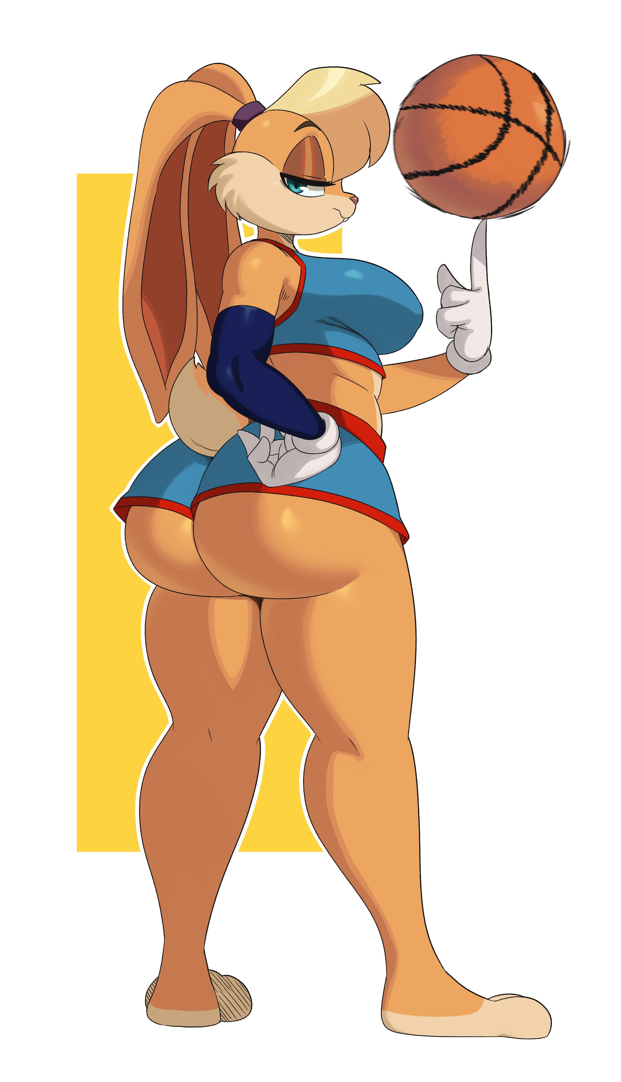 1girls, 2021, ass, ass crack, ass focus, barefoot, basketball, big ass, big breasts, big butt, blonde hair, blue eyes, breasts, bubble ass, bubble butt, bunny, bunny ears, butt crack, butt focus, fat ass, female, female only, fully clothed, furry, furry only, gloves, hand on hip, hi res, highres, lagomorph, lagomorph humanoid, lola bunny, looking back, looney tunes, narrowed eyes, orange fur, side view, sideboob, small tail, space jam, space jam: a new legacy, sport, sssonic2, thick, thick ass, thick thighs, warner brothers, white background