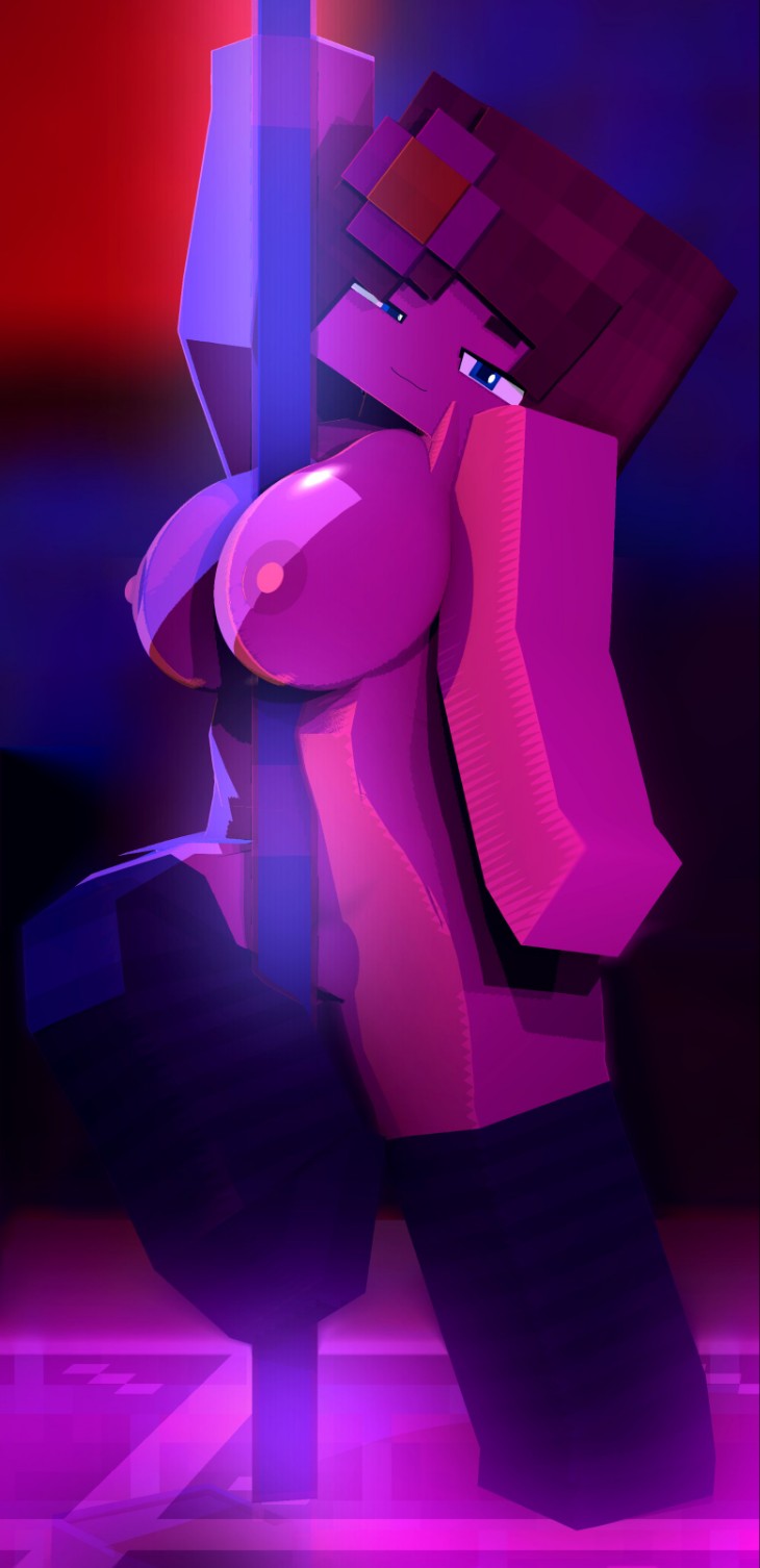 jenny belle (slipperyt), minecraft, naked, naked female, nude, nude female, pole, slipperyt, stripper pole