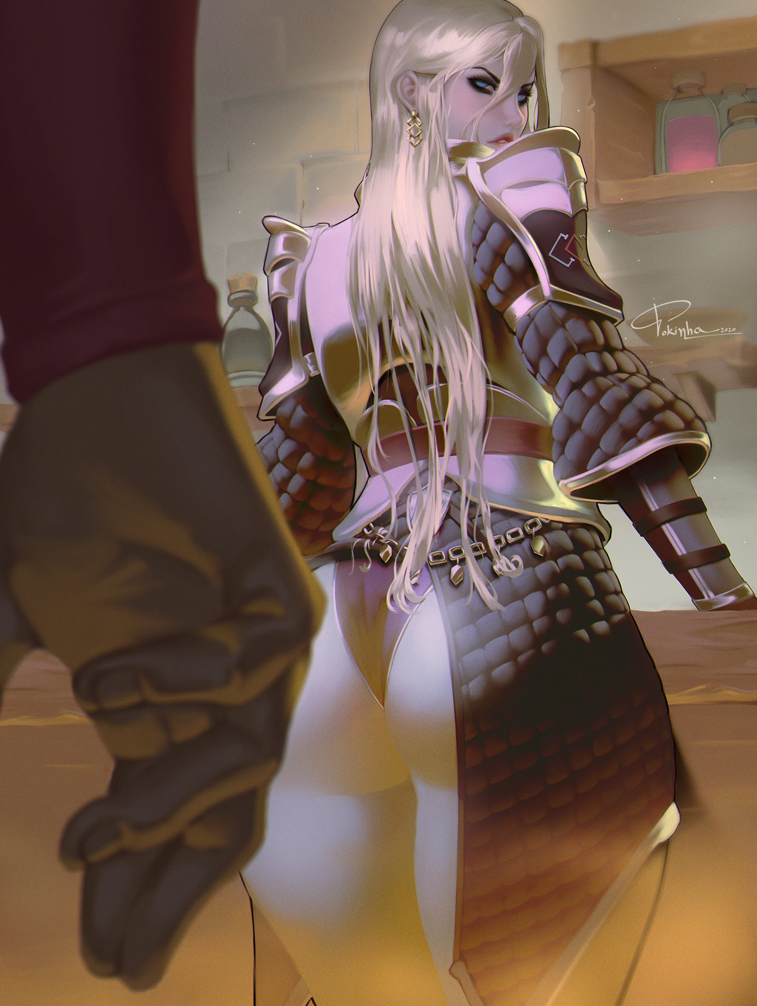 angelise reiter, ass, big ass, blue eyes, final fantasy, final fantasy xiv, oc, original character, pokinha, tagme, white hair