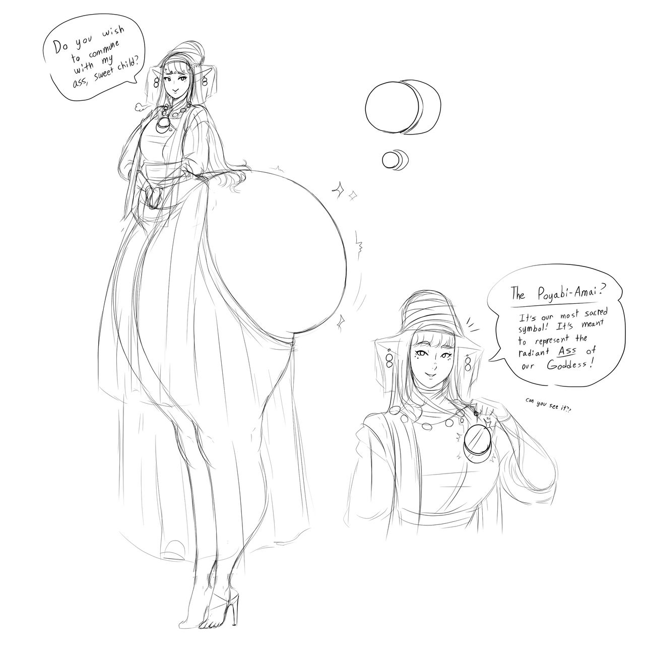 1girls, ass, ass body, ass focus, bare ass, big ass, big thighs, bottom heavy, bubble ass, bubble butt, dress, effectively nude, elf, elf ears, fat ass, female, franktonius, giant ass, heels, high heels, huge ass, huge thighs, hyper ass, hyper bottom half, hyper thighs, long ears, long legs, massive ass, monochrome, pointy ears, priestess, round ass, see-through dress, sketch, smile, tall female, text, thick ass