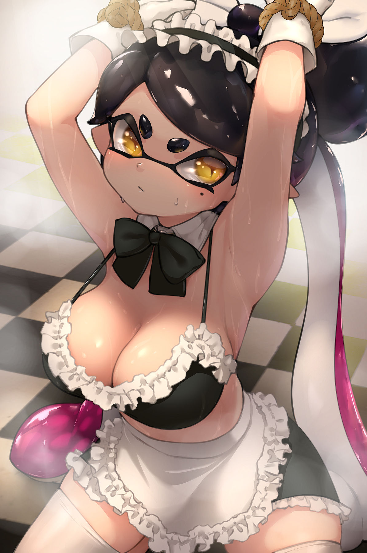 +_+ 1girls armpits bare_shoulders big_breasts blush breasts callie_(splatoon) cleavage female female_focus female_only gloves hi_res high_resolution highres hizake inkling kashu_(hizake) large_breasts legwear long_hair looking_at_viewer maid maid_bikini maid_headdress maid_uniform mole_under_eye multicolored_hair nintendo no_eyewear pointy_ears pseudo_hair rope_bondage shiny_hair skirt smooth_skin splatoon splatoon_2 string string_bra sweat sweatdrop symbol-shaped_pupils tentacle_hair tied_up two_tone_hair white_gloves wide_eyed yellow_eyes