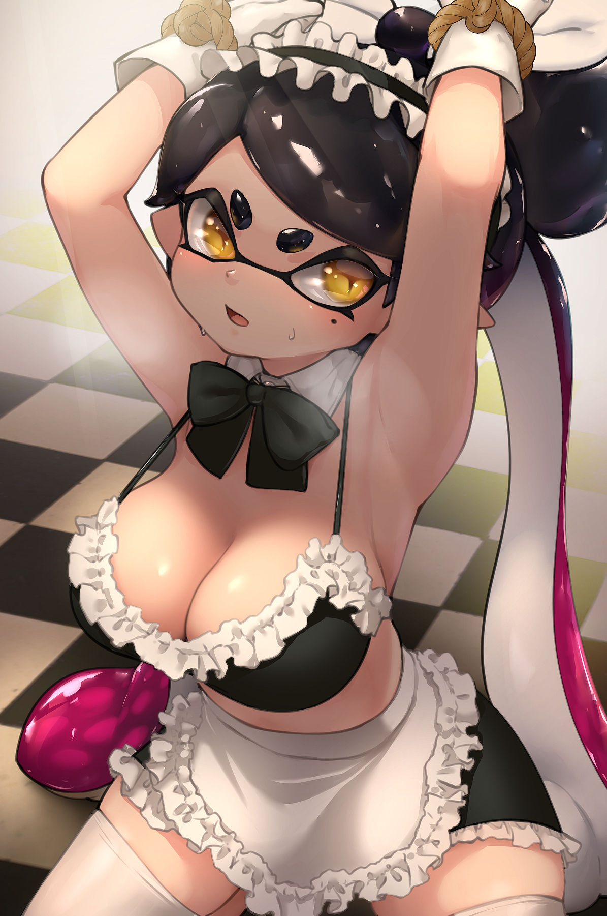 +_+ 1girls armpits bare_shoulders big_breasts blush breasts callie_(splatoon) cleavage female female_focus female_only gloves hi_res high_resolution highres hizake inkling kashu_(hizake) large_breasts legwear long_hair looking_at_viewer maid maid_bikini maid_headdress maid_uniform mole_under_eye multicolored_hair nintendo no_eyewear pointy_ears pseudo_hair rope_bondage shiny_hair skirt smooth_skin splatoon splatoon_2 string string_bra sweat sweatdrop symbol-shaped_pupils tentacle_hair tied_up two_tone_hair white_gloves wide_eyed yellow_eyes