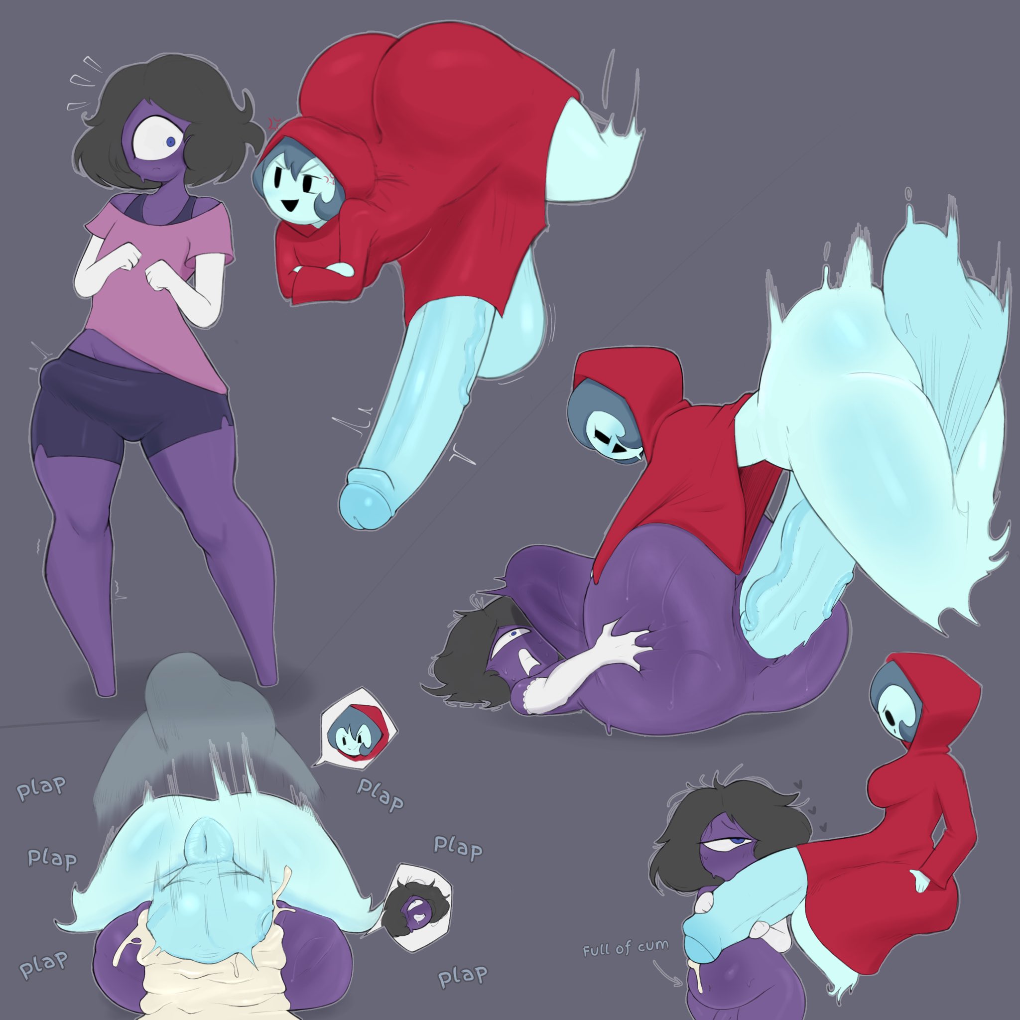 1boy, 1femboy, 1futa, 1girls, abdominal bulge, anal, anal penetration, anal sex, anger vein, anus, avatar (megamor), balls, big balls, big cock, big penis, big testicles, black hair, blue body, blue eyes, blue hair, blue skin, boobs, breasts, bulge under clothes, clothing, cock, creampie, cum inside, cumflated, cumflated belly, cumflation, cyclops, erection, excessive cum, eyes rolling back, fat ass, femboy, futa on male, futanari, ghost, ghost girl, hoodie, huge ass, huge balls, huge cock, huge penis, huge testicles, inflation, kissing penis, long sleeves, male, mating press, megamor, onomatopoeia, penis, plap (sound), pleasure face, purple body, purple skin, raped by ghost, revenge, revenge sex, simple background, spooky (shojs), spooky's house of jump scares, stomach bulge, sweat, sweatdrop, sweating, testicles, veiny cock, veiny penis