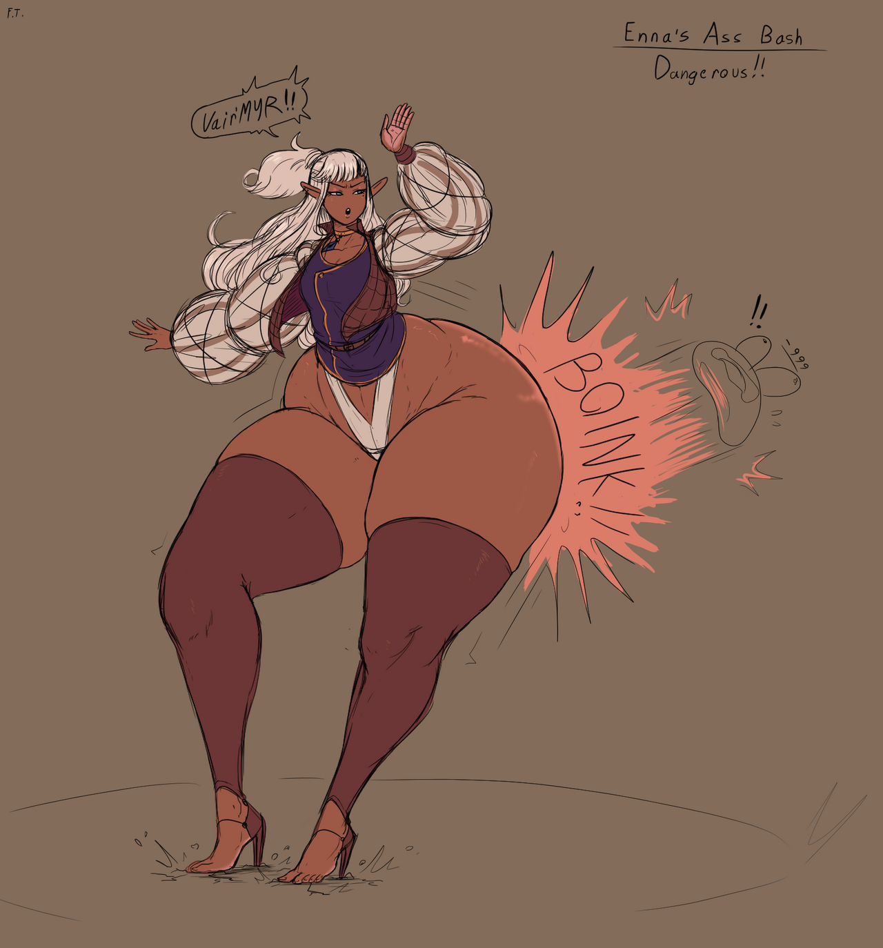 1girls, angry, ass, ass focus, big ass, big hips, big thighs, bubble ass, bubble butt, dark skin, elf, elf ears, enna (franktonius), fat ass, female, franktonius, green eyes, heels, high heels, huge ass, huge hips, huge thighs, hyper, hyper ass, hyper hips, long ears, pointy ears, round ass, silver hair, thick thighs, thighhighs, wide hips